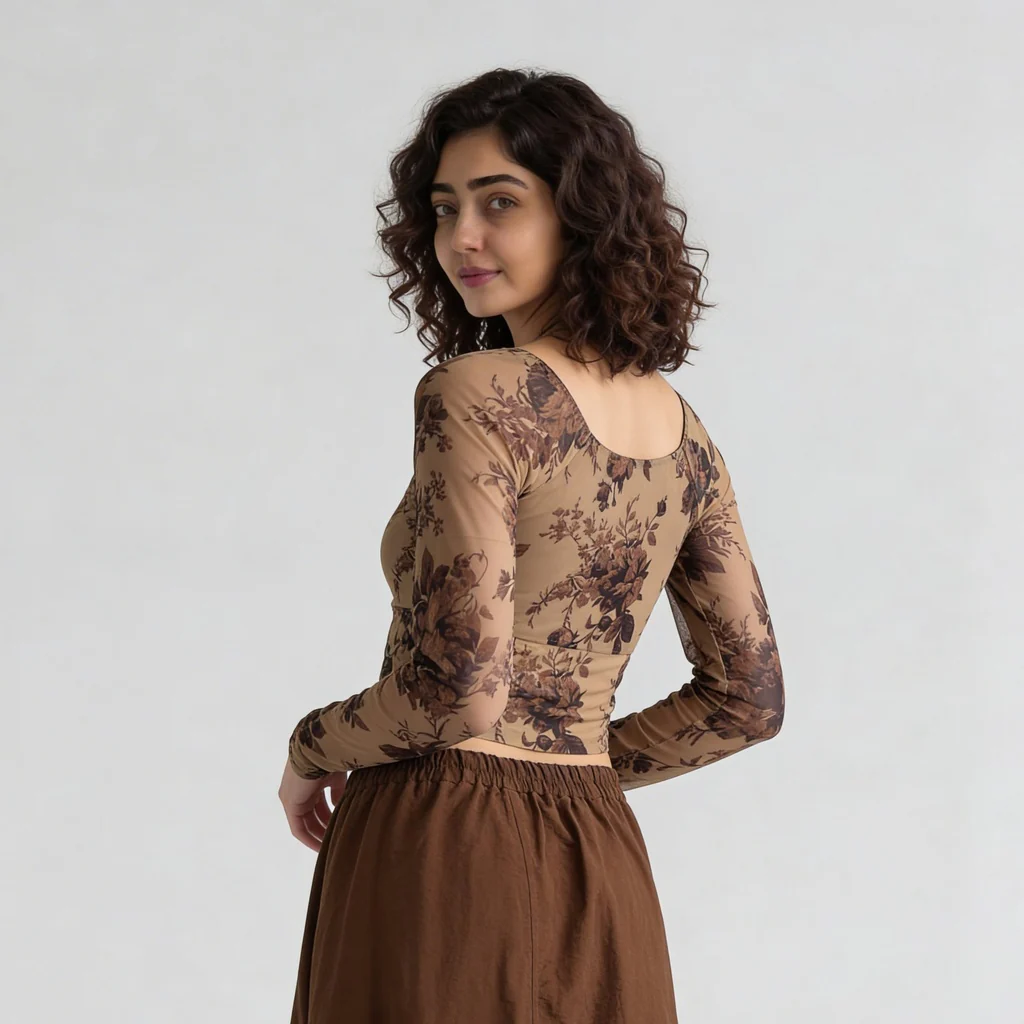V-Neck Full Sleeves Asymmetrical Crop Top - Image 3