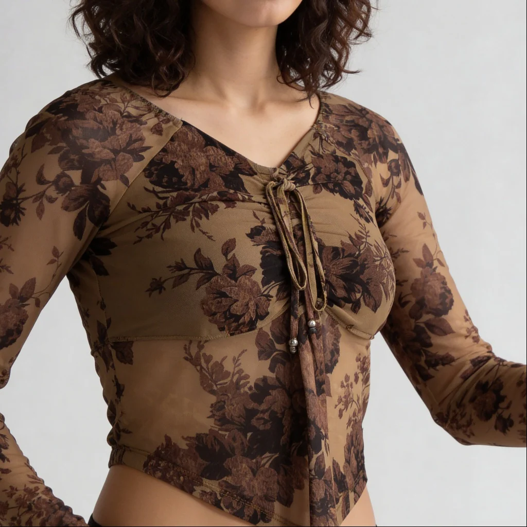 V-Neck Full Sleeves Asymmetrical Crop Top - Image 4