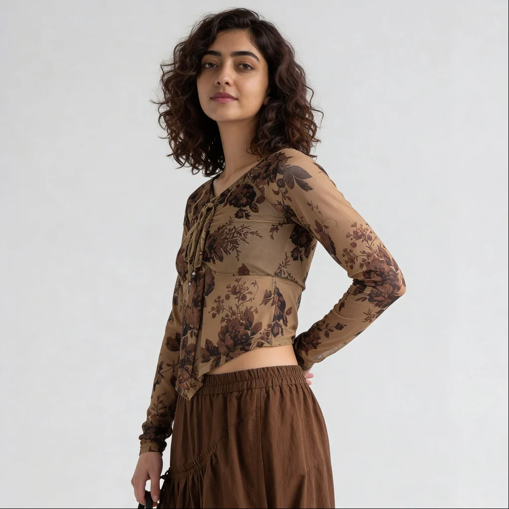 V-Neck Full Sleeves Asymmetrical Crop Top - Image 5