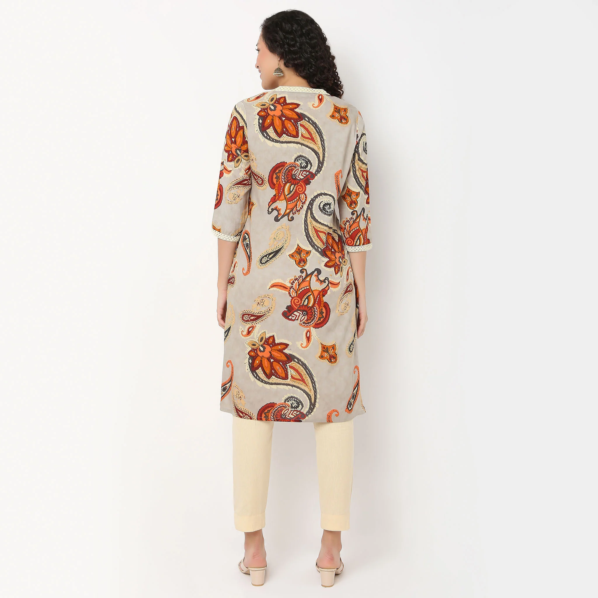 Printed V-Neck Long Kurta - Image 3