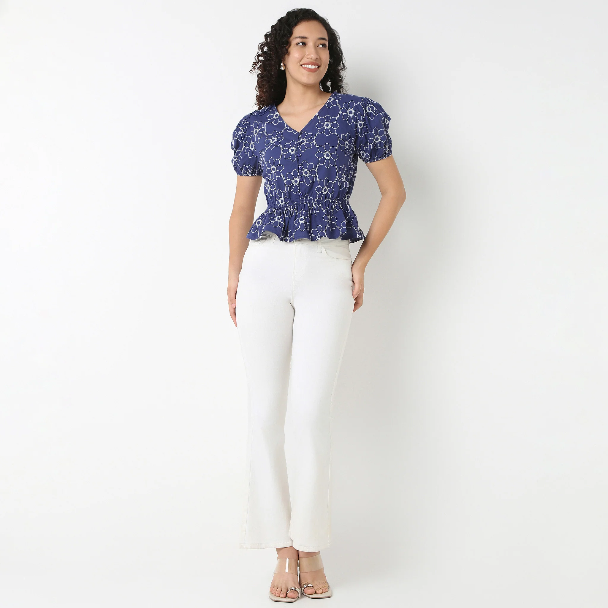 V-Neck Peplum Embroidered Top - Image 2