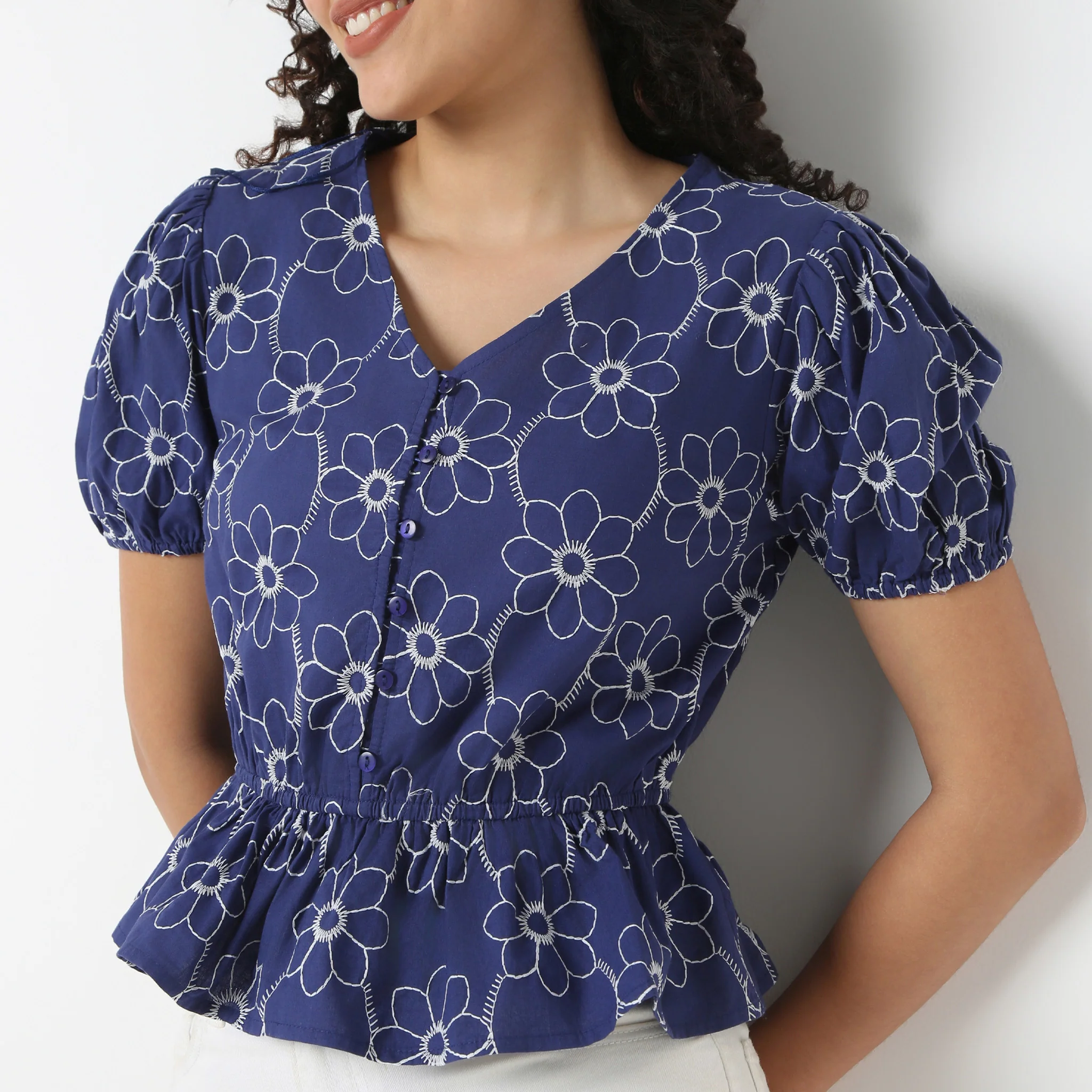 V-Neck Peplum Embroidered Top - Image 4