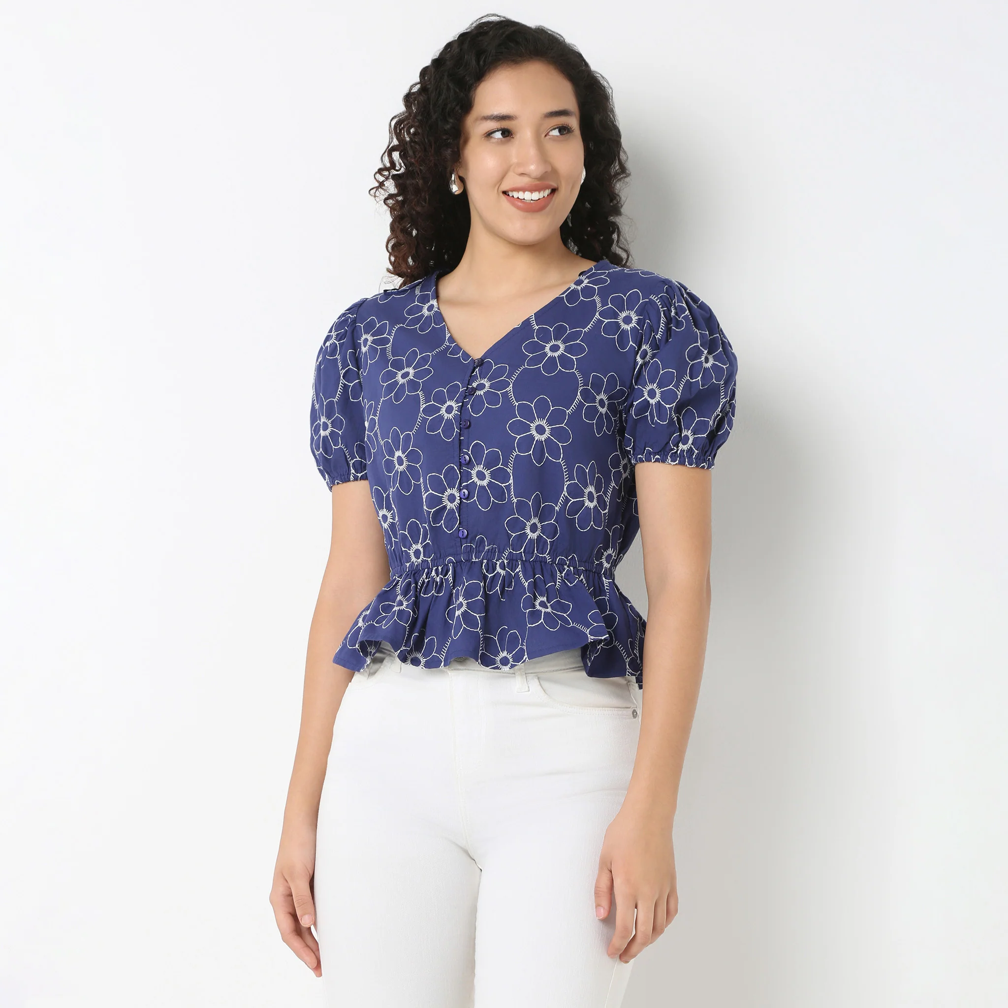 V-Neck Peplum Embroidered Top - Image 5