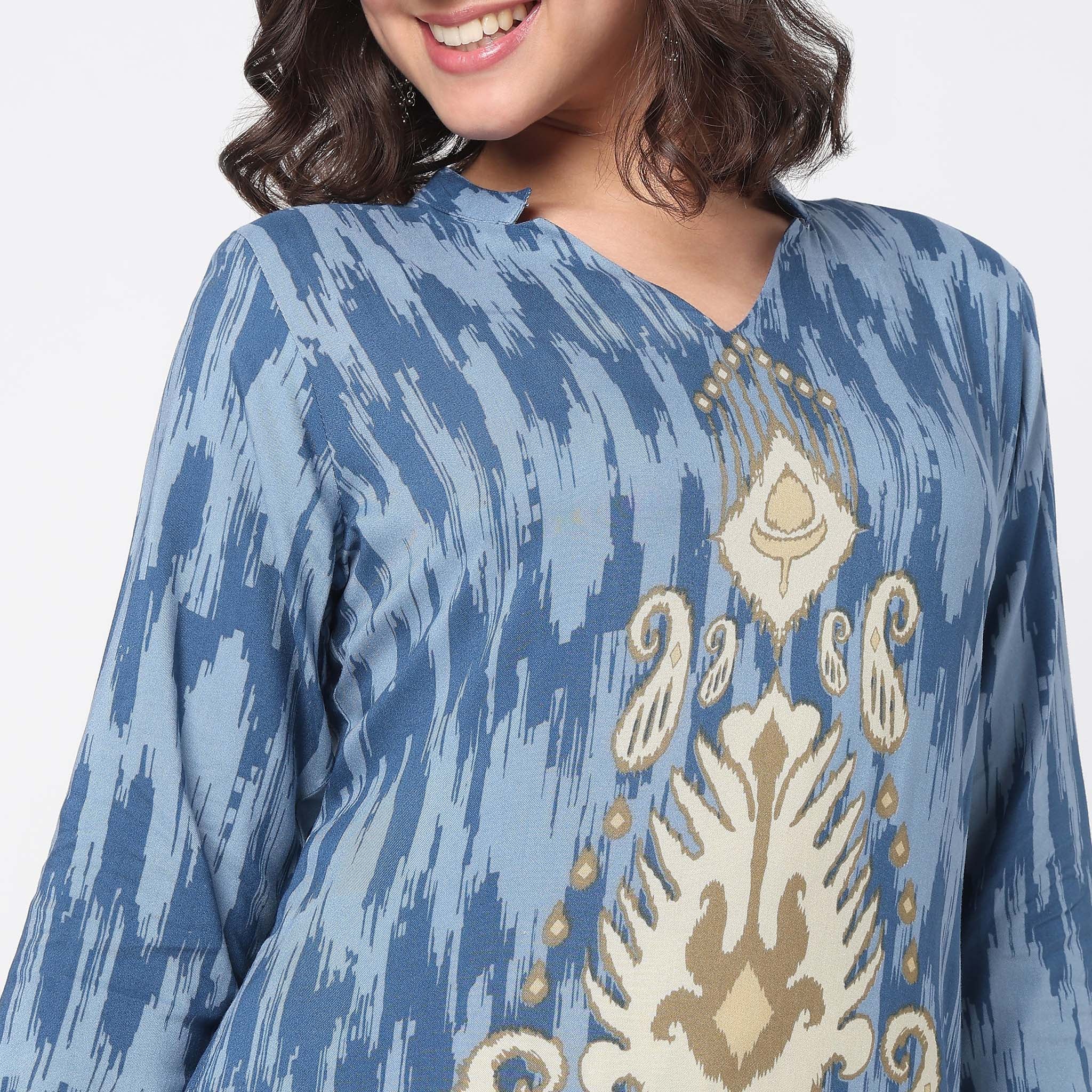 V-Neck Placement Printed Kurta - Image 4