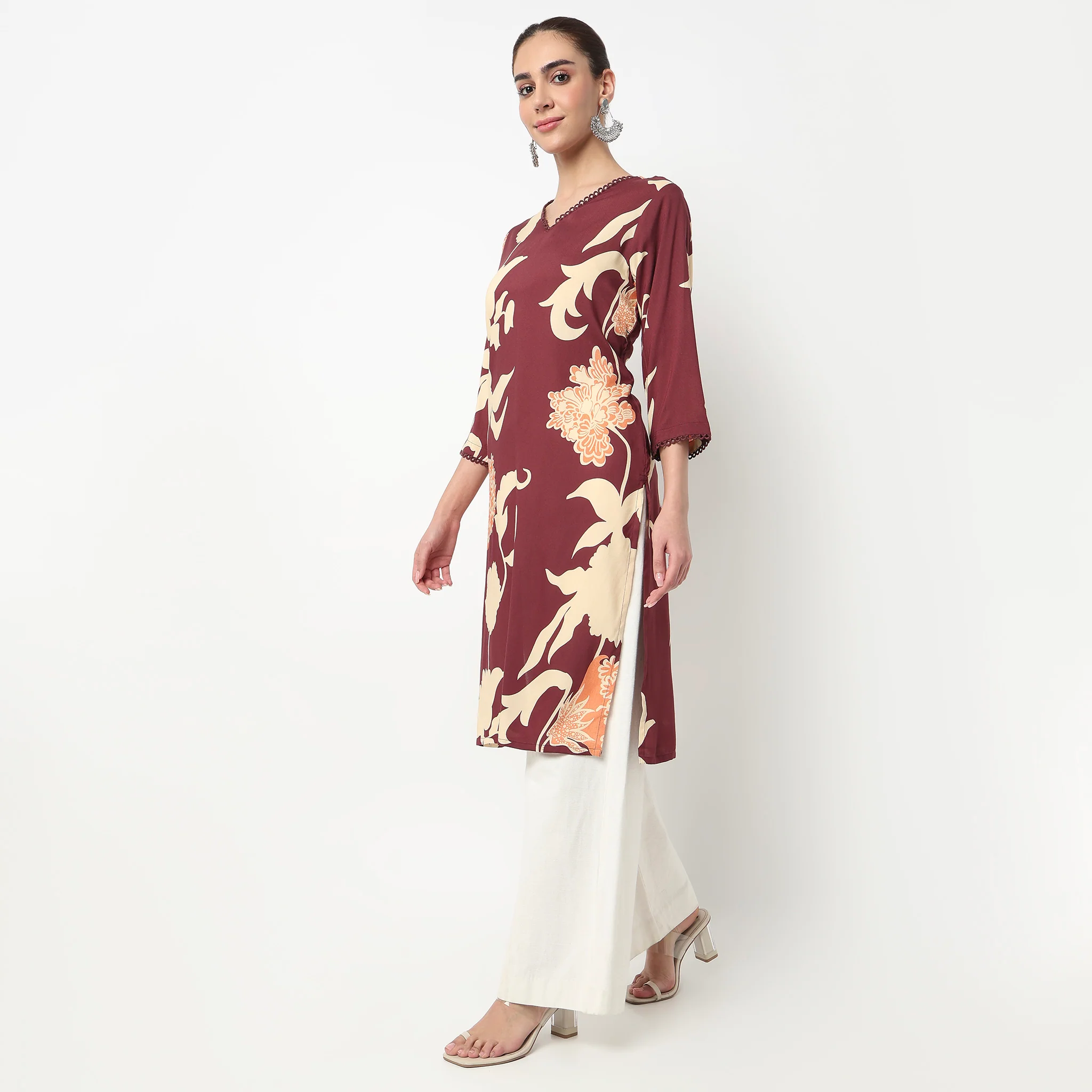 V-Neck Printed A-Line Kurta - Image 5