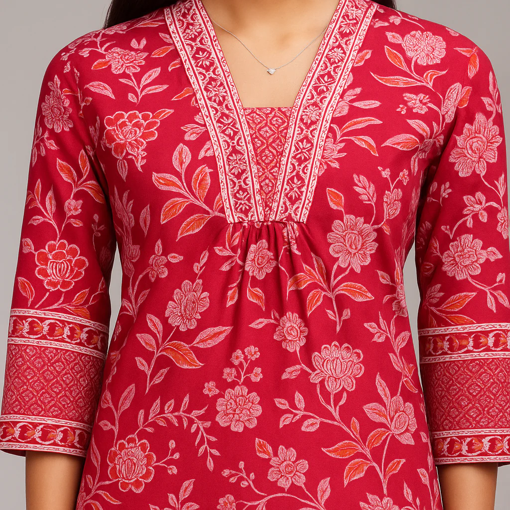 V-Neck Printed Flared Kurta and Pant Set - Image 6