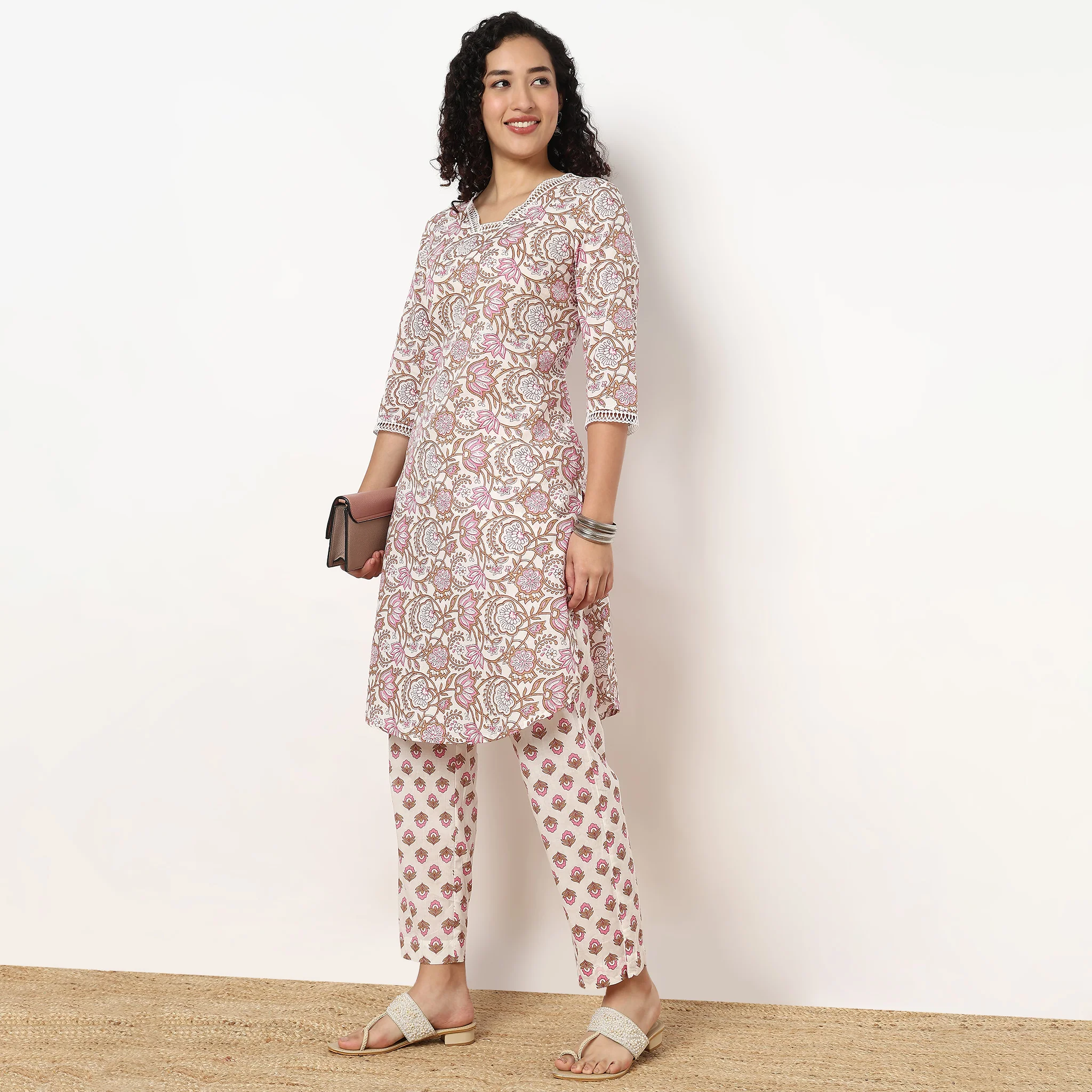 V-Neck Printed Kurta and Pant Set