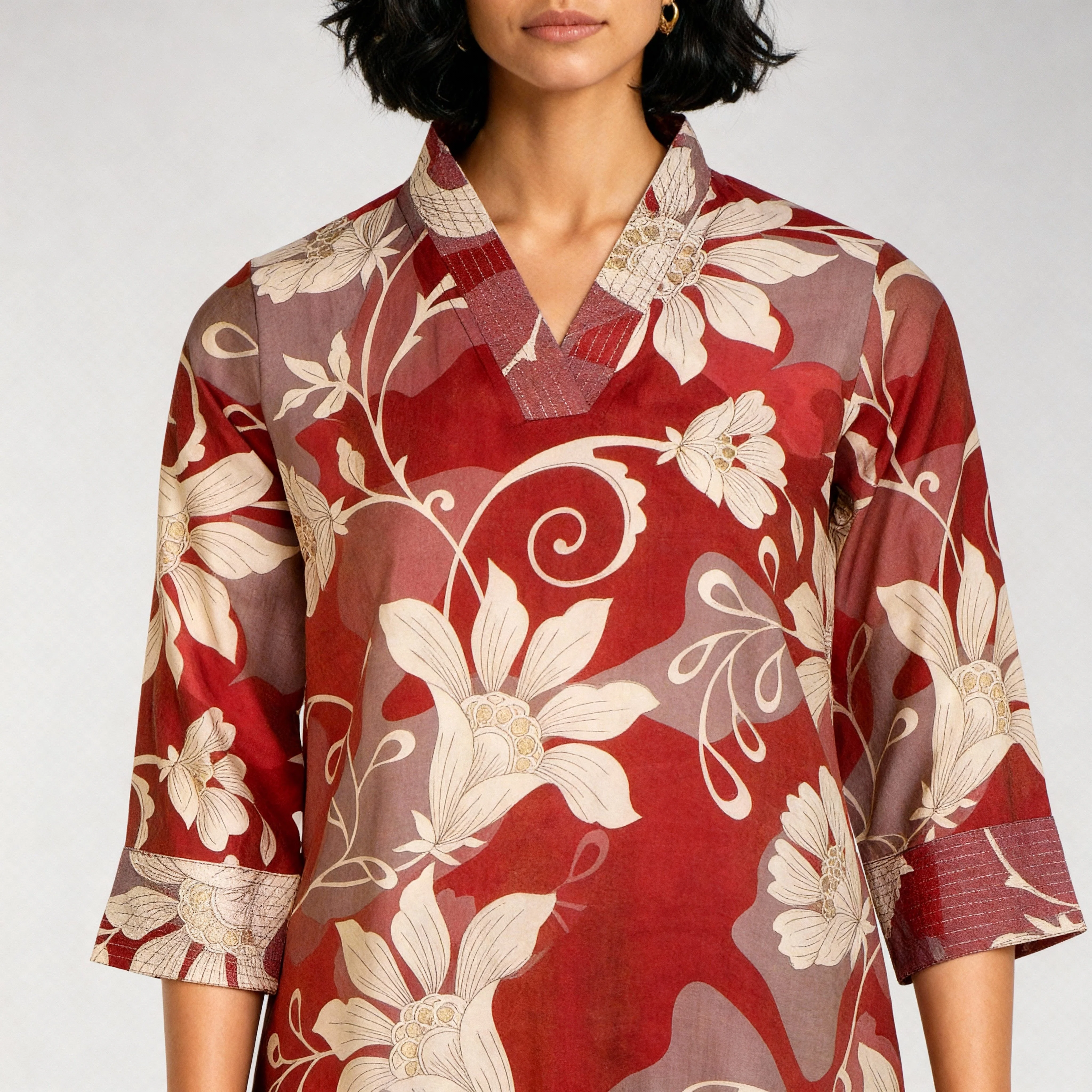V-Neck Printed Kurta with Pant Sets - Image 4
