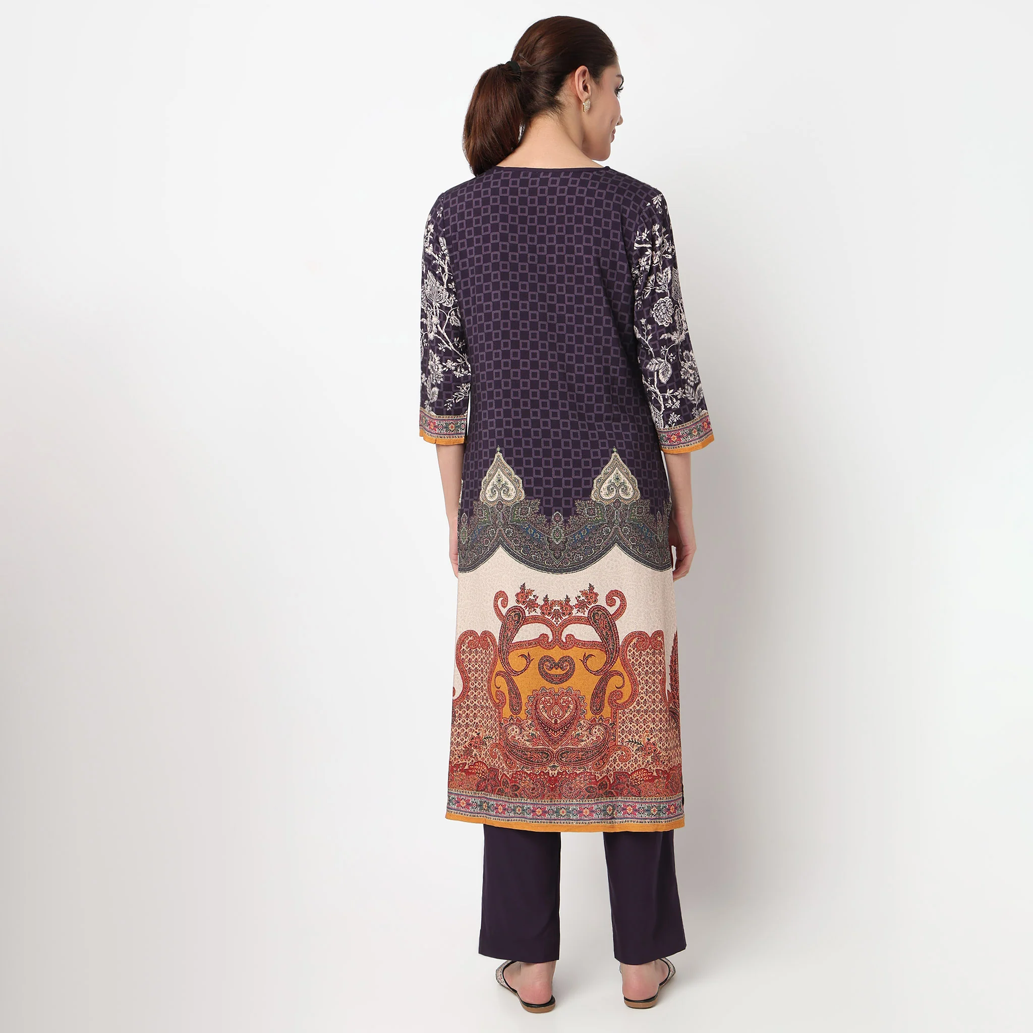 V-Neck Printed Kurta with Pant & with Dupatta Set - Image 3