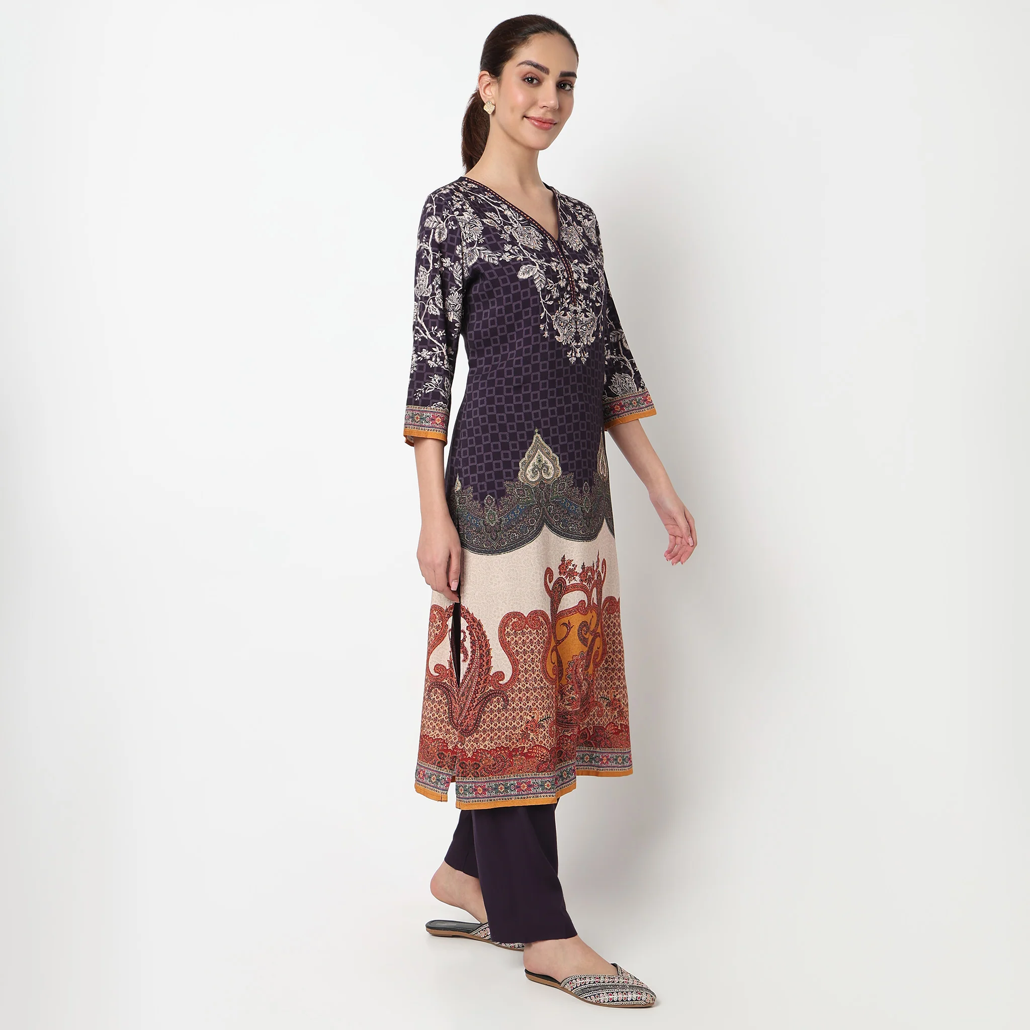 V-Neck Printed Kurta with Pant & with Dupatta Set - Image 5