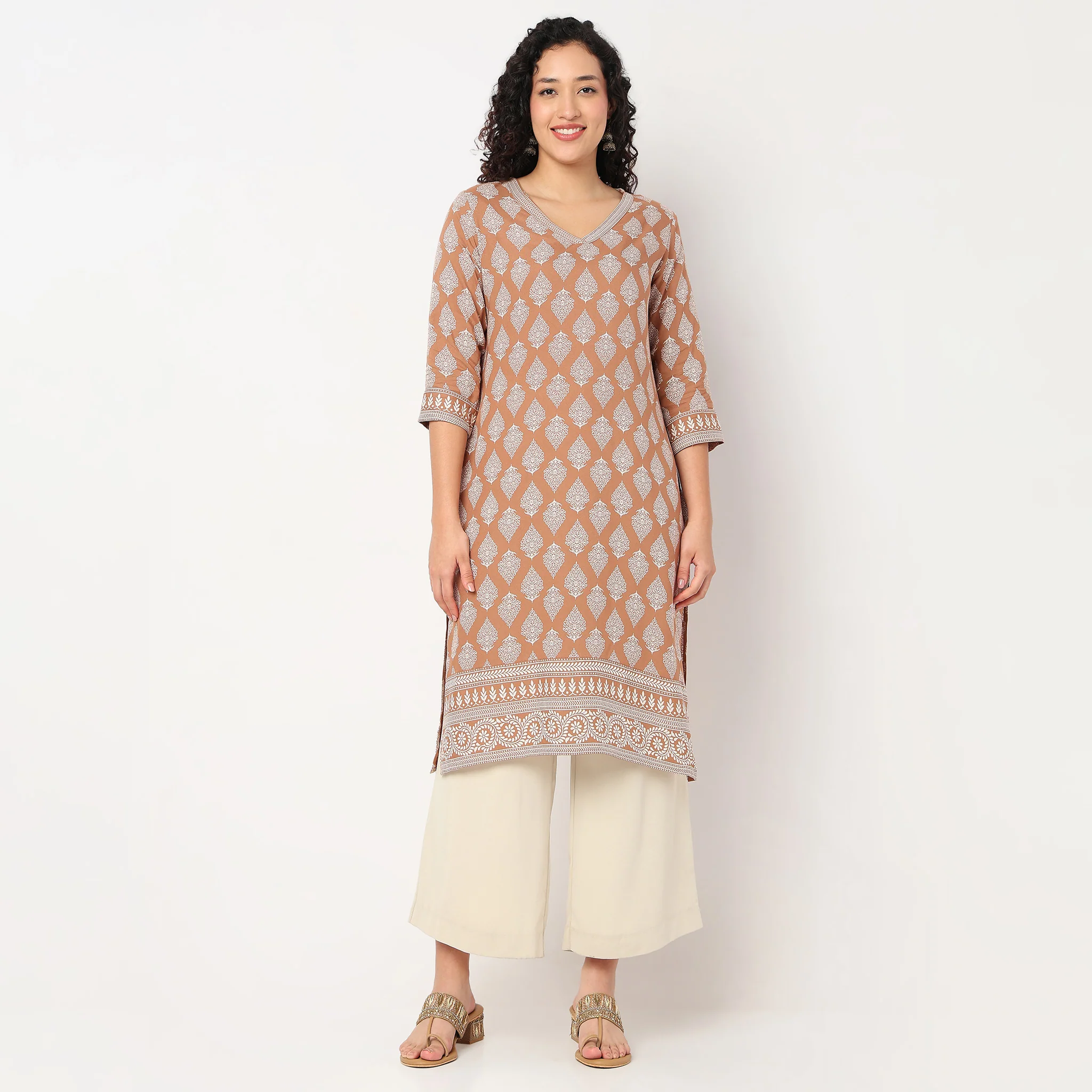 V-Neck Printed Long Kurta - Image 2
