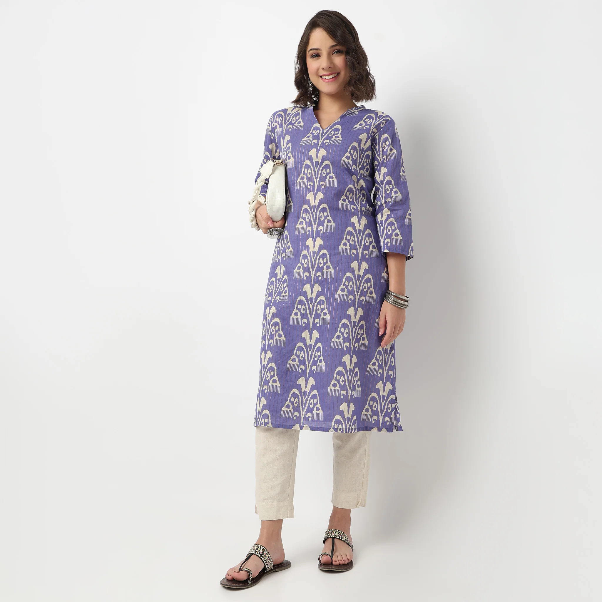 V-Neck Printed Long Kurta - Image 6