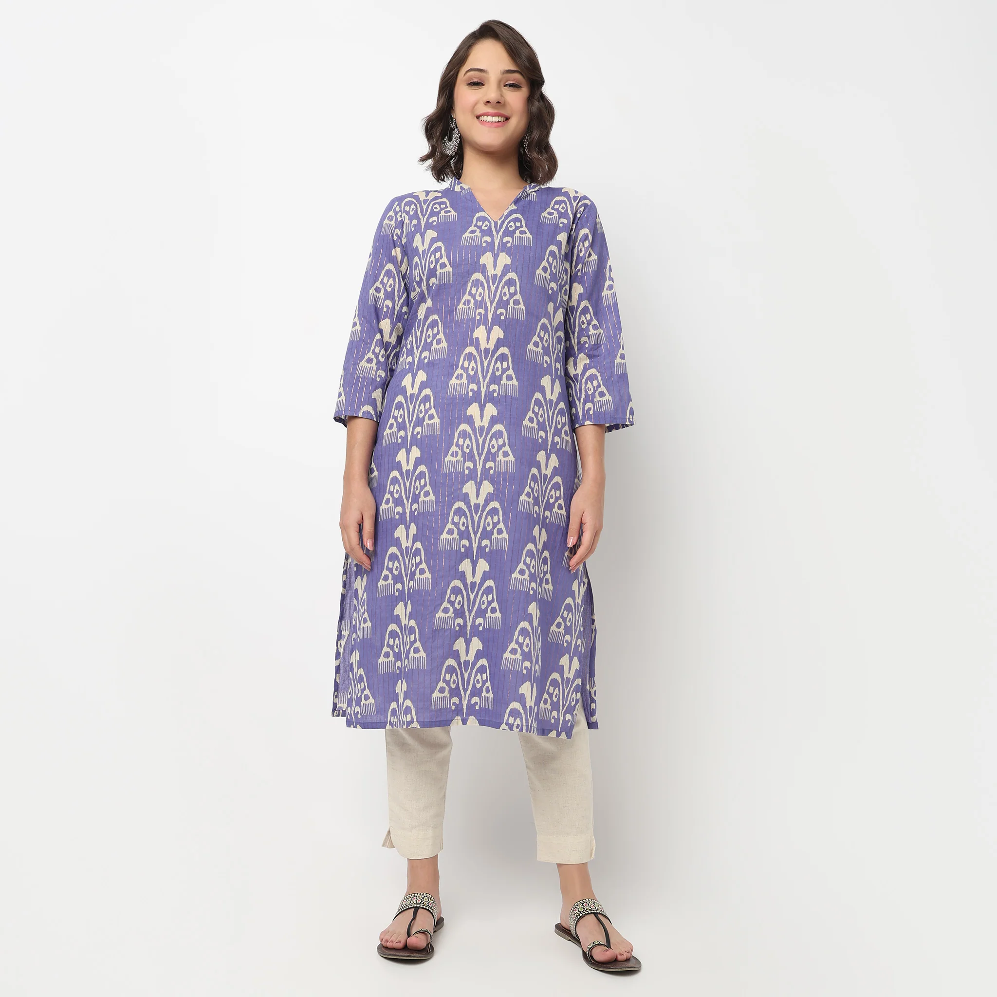 V-Neck Printed Long Kurta - Image 7