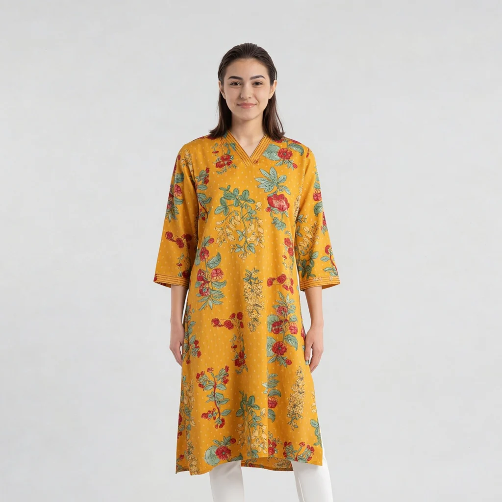 V-Neck Printed Long Kurta - Image 2