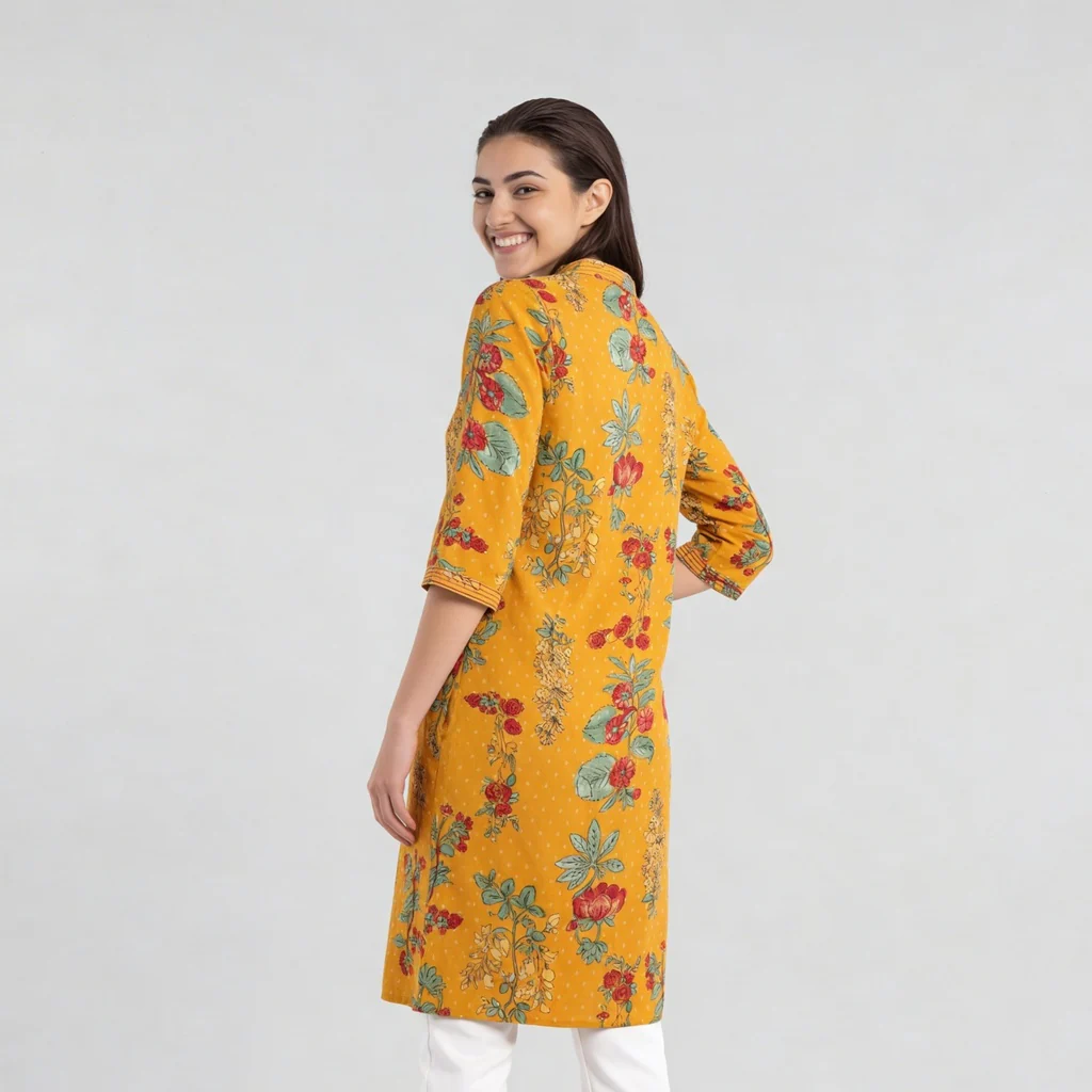 V-Neck Printed Long Kurta - Image 3