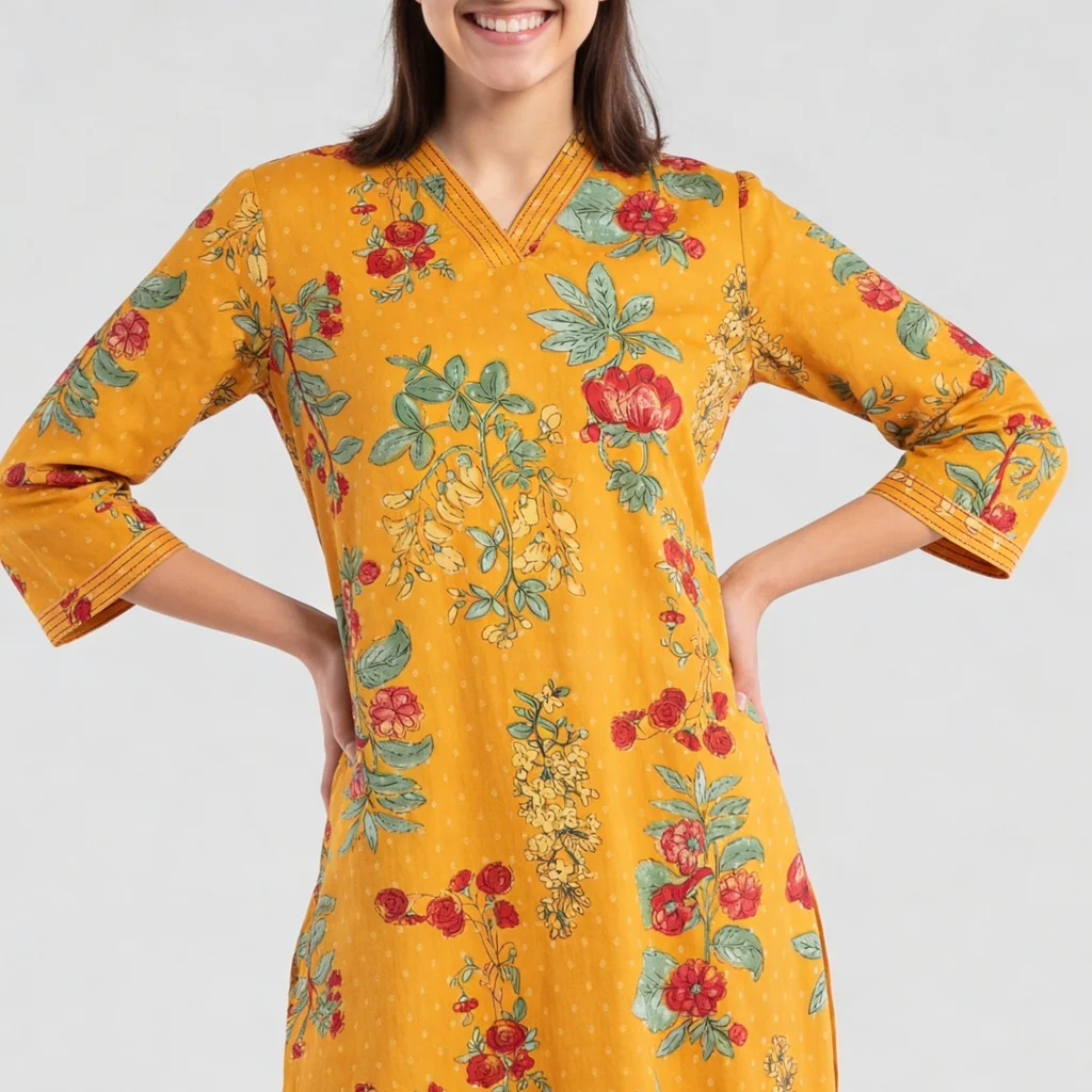 V-Neck Printed Long Kurta - Image 4