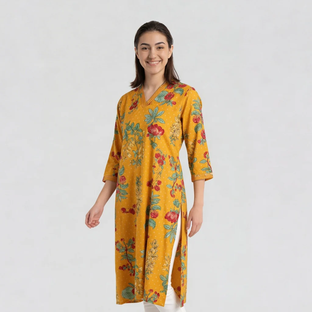 V-Neck Printed Long Kurta - Image 5
