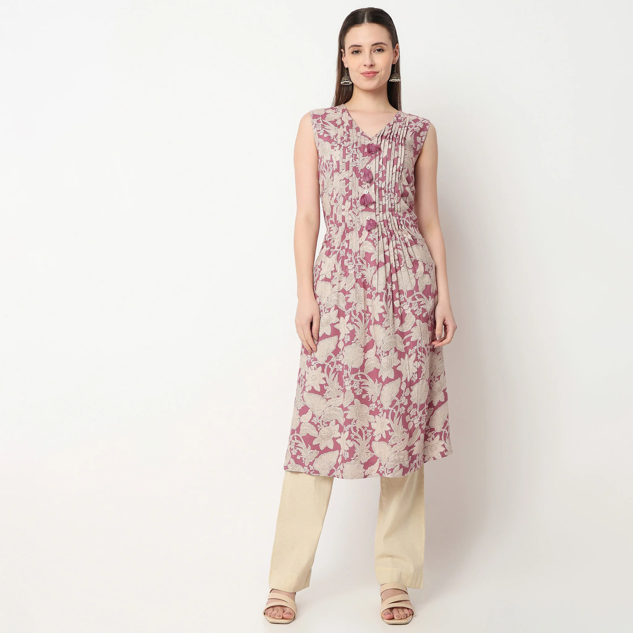 V-Neck Printed Peplum Kurta - Image 2