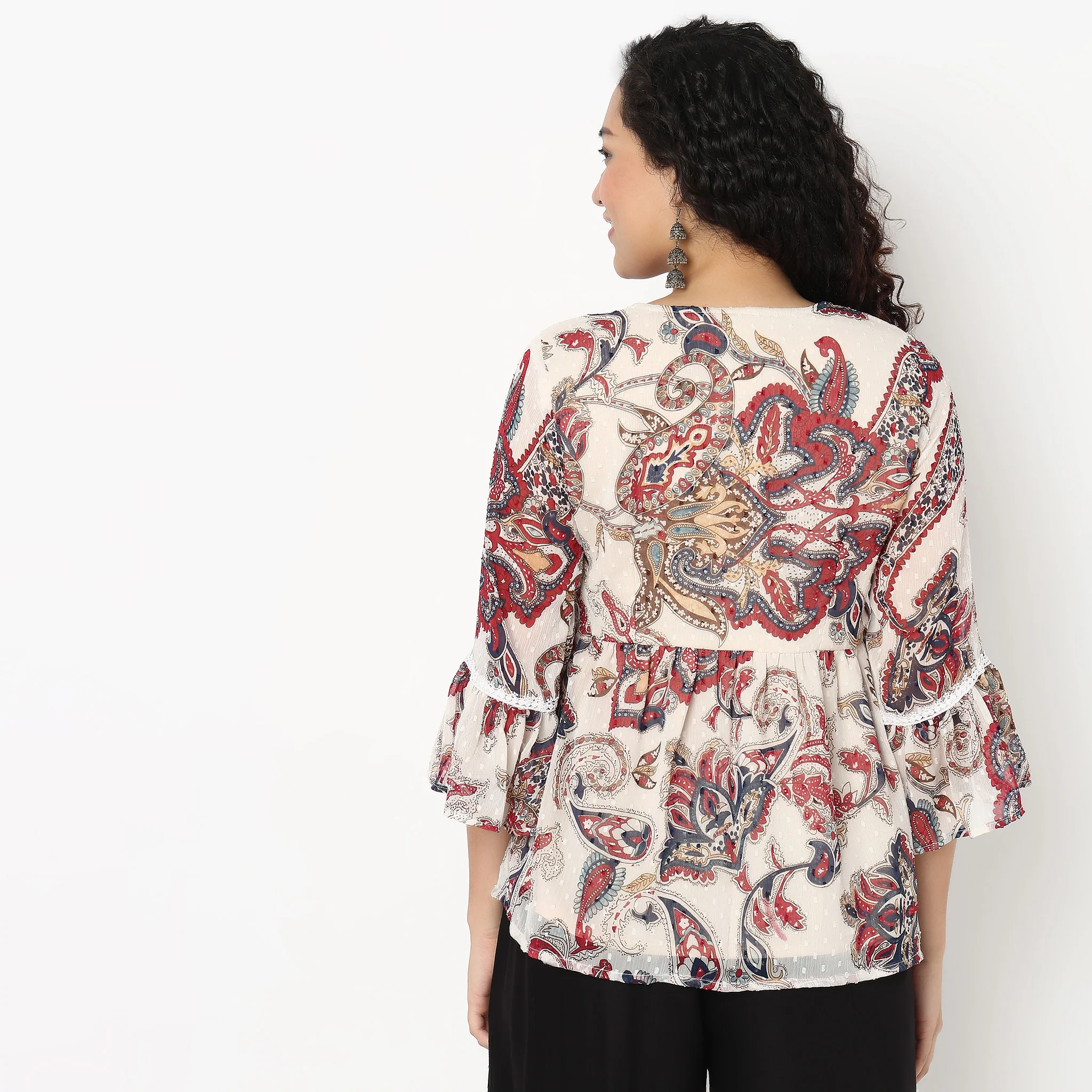 V-Neck Printed Peplum Top - Image 3