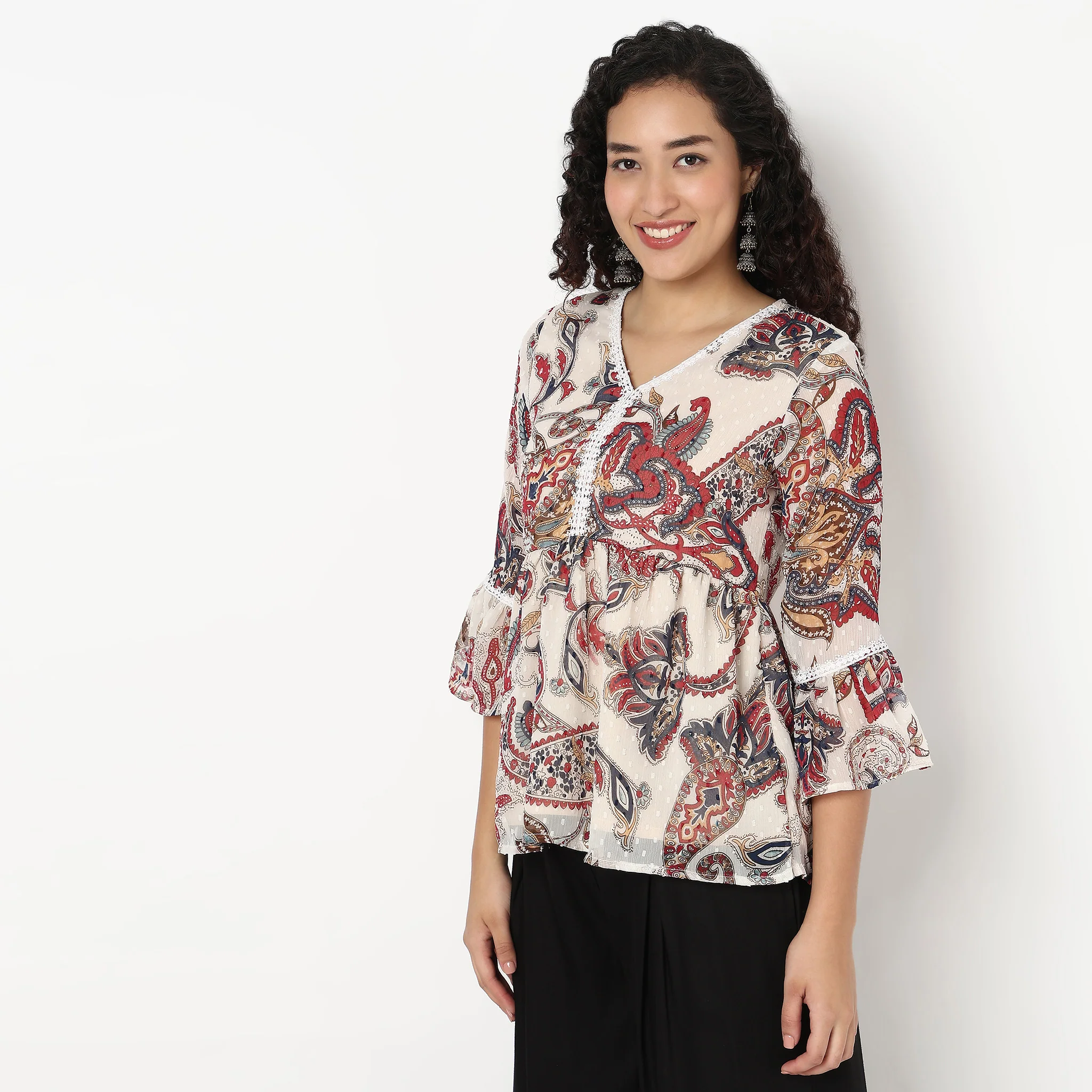 V-Neck Printed Peplum Top - Image 5