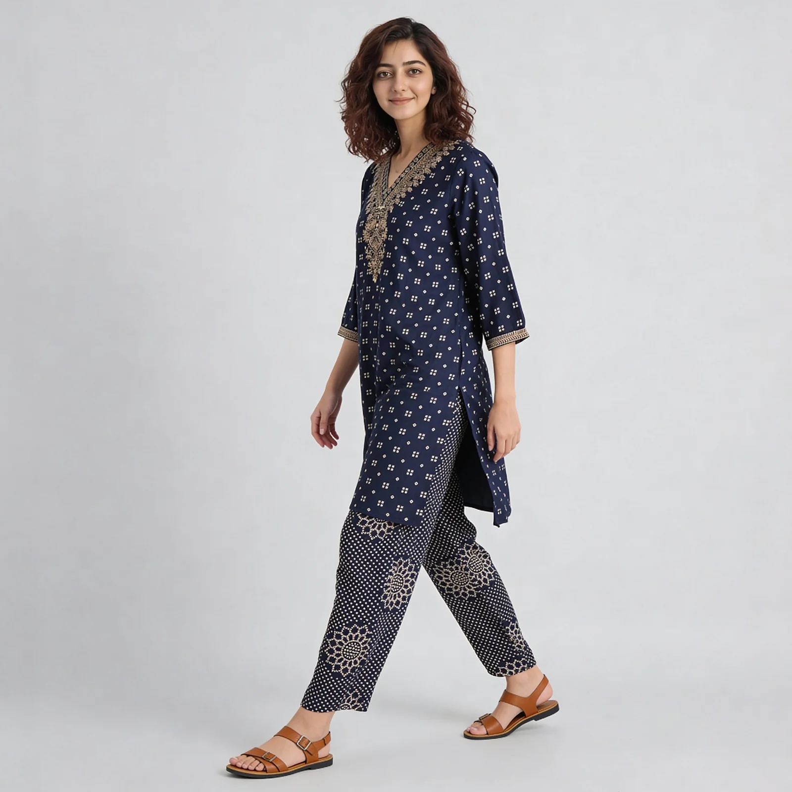 V-Neck Printed Straight Kurta - Image 5