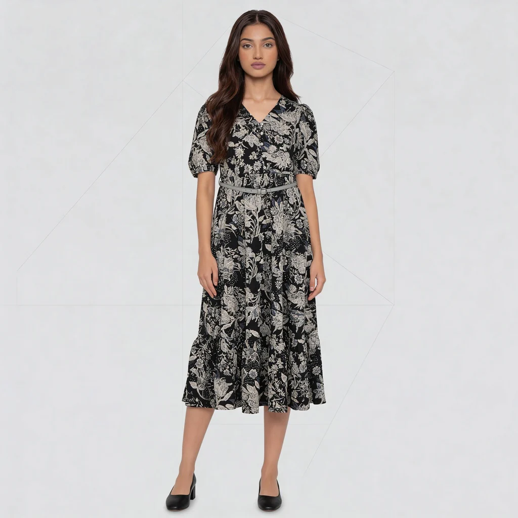 V-Neck Printed Tiered Dress - Image 7