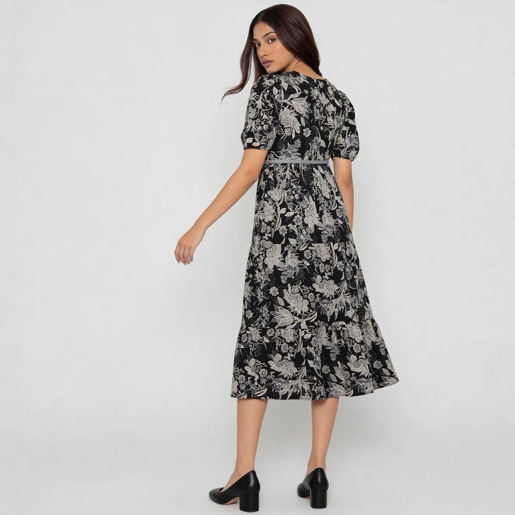 V-Neck Printed Tiered Dress - Image 8