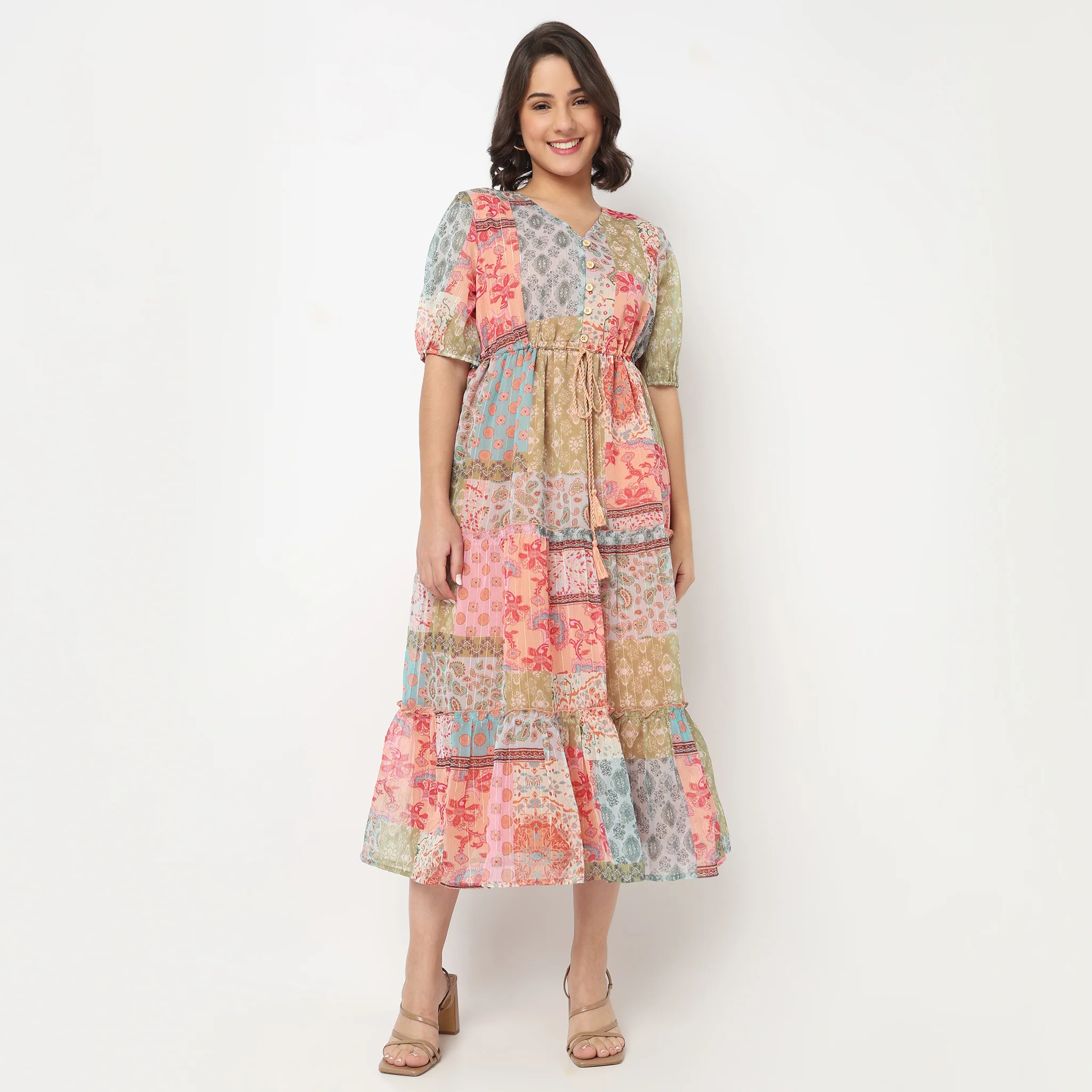V-Neck Printed Tiered Dress - Image 2