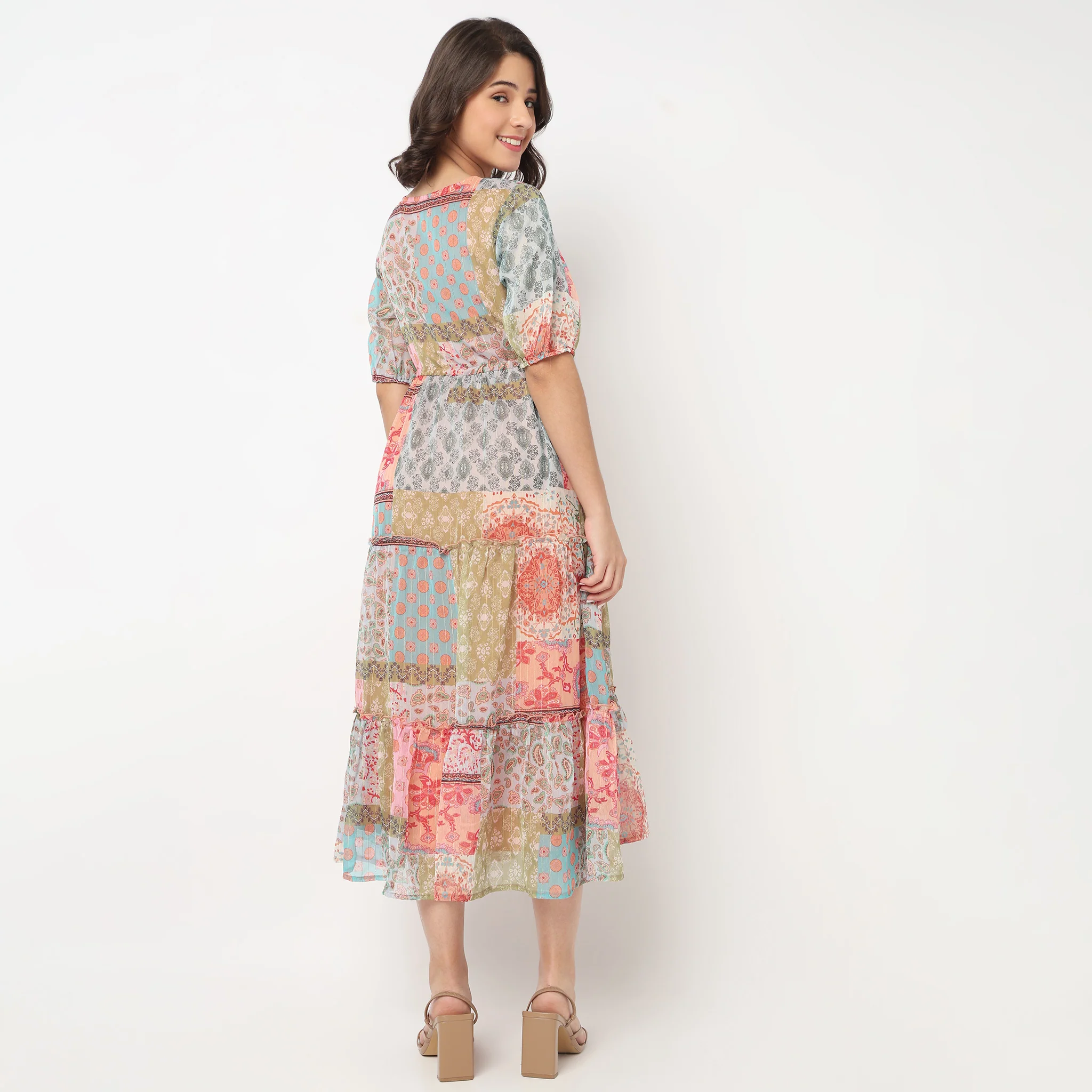 V-Neck Printed Tiered Dress - Image 3