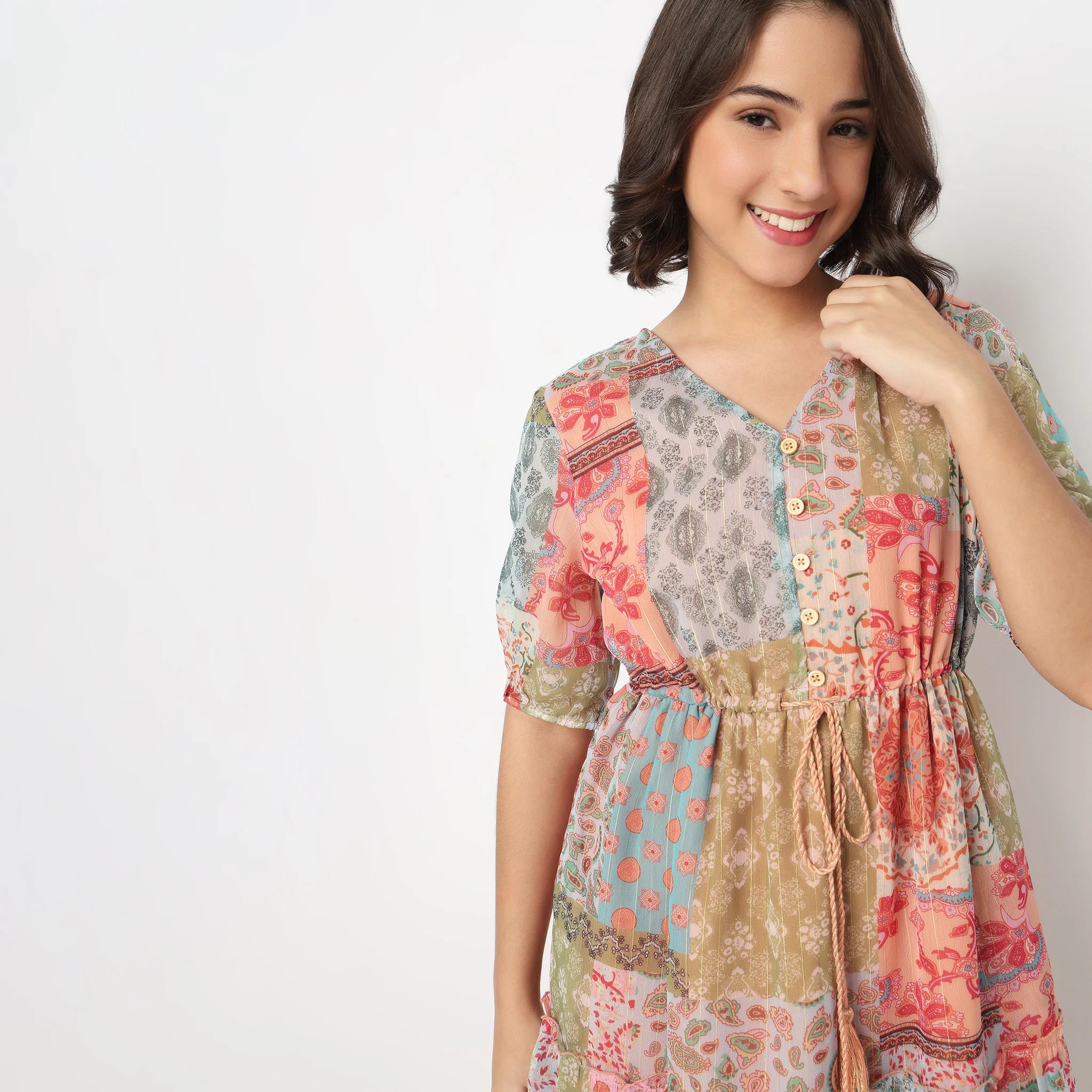 V-Neck Printed Tiered Dress - Image 4