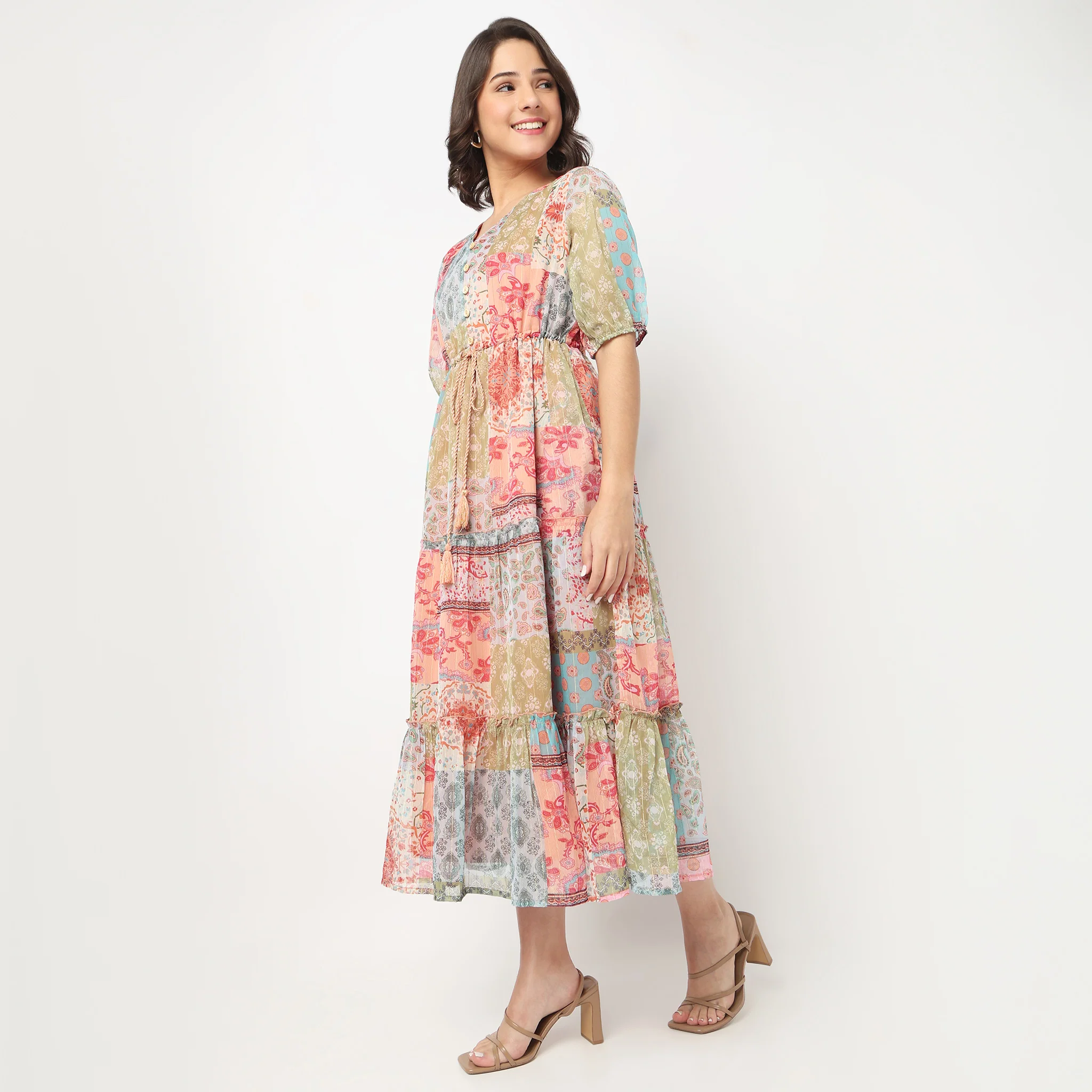 V-Neck Printed Tiered Dress - Image 5