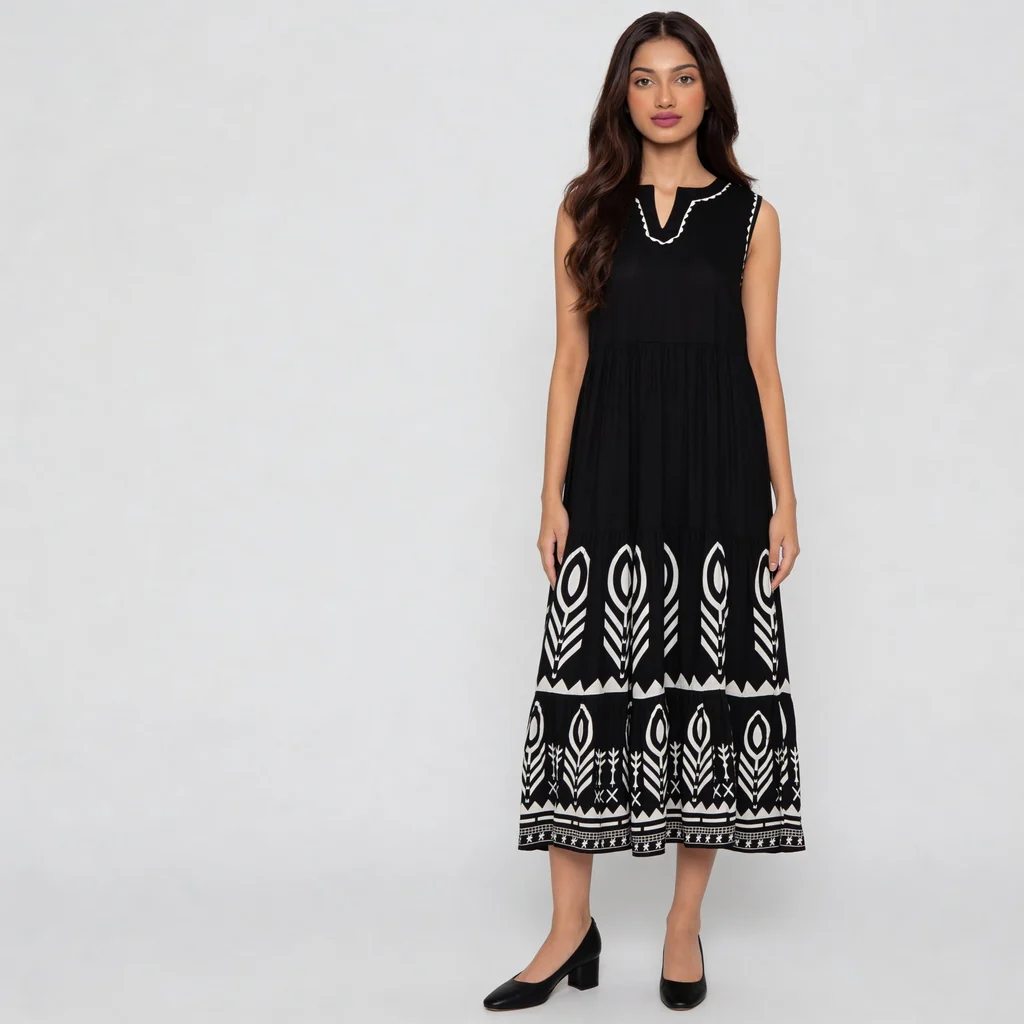 V-Neck Printed Tiered Dress - Image 2