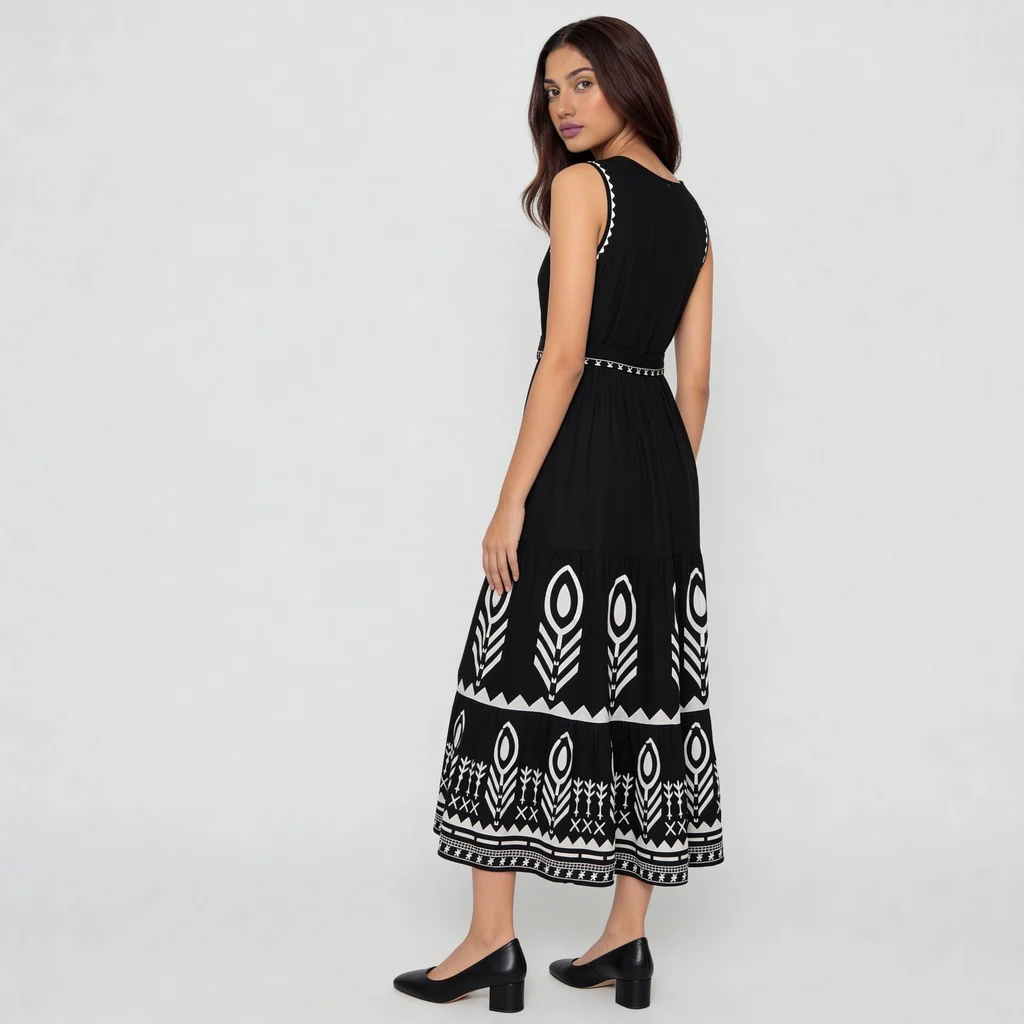 V-Neck Printed Tiered Dress - Image 3
