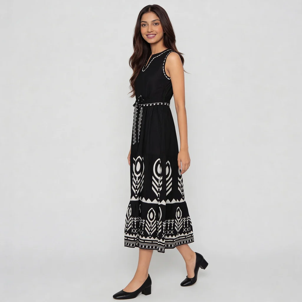 V-Neck Printed Tiered Dress - Image 5