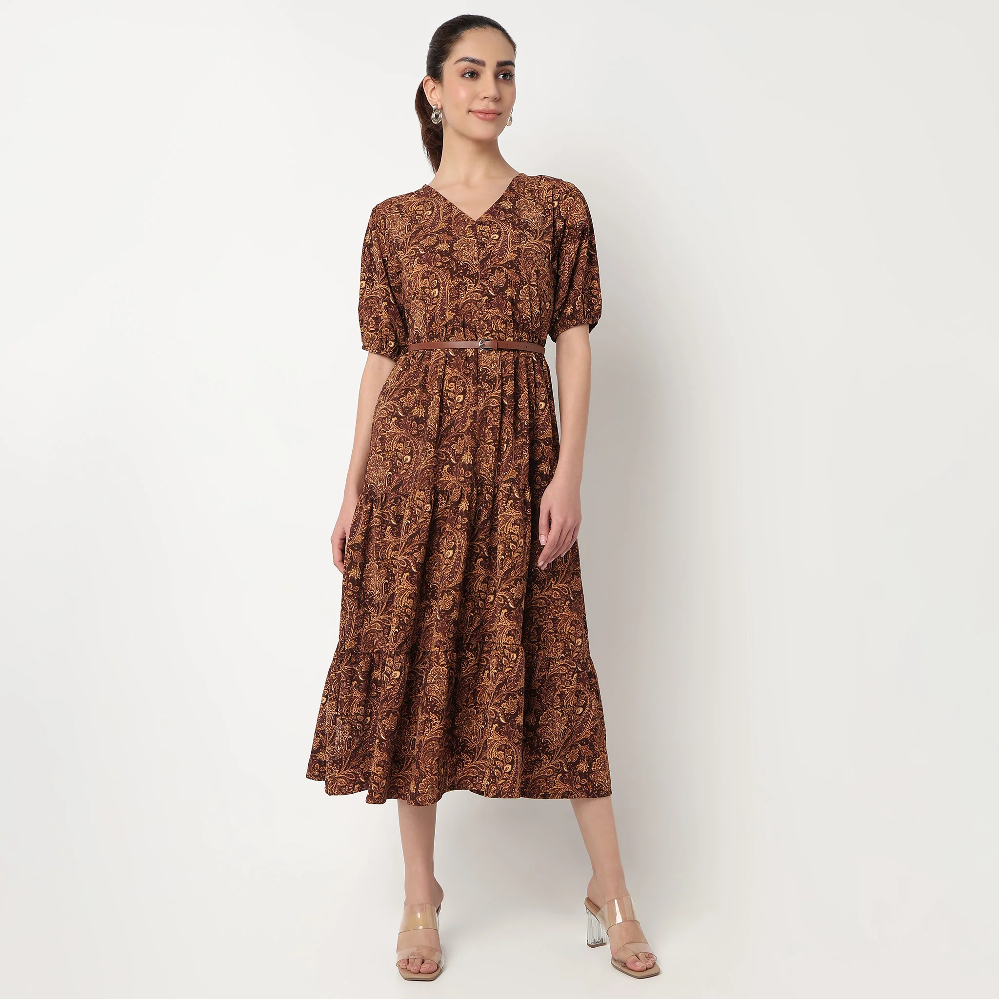 V-Neck Printed Tiered Dress - Image 2