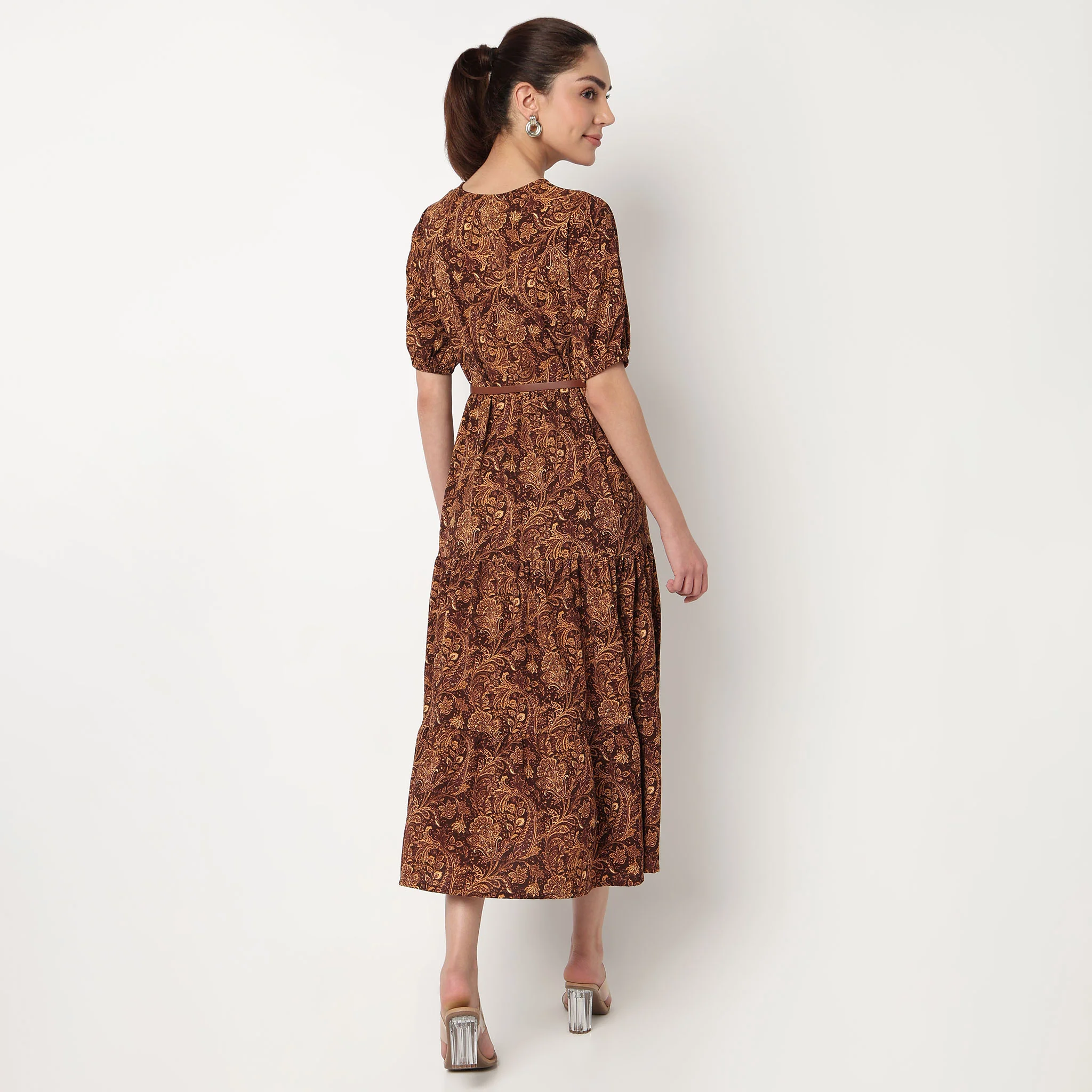 V-Neck Printed Tiered Dress - Image 3