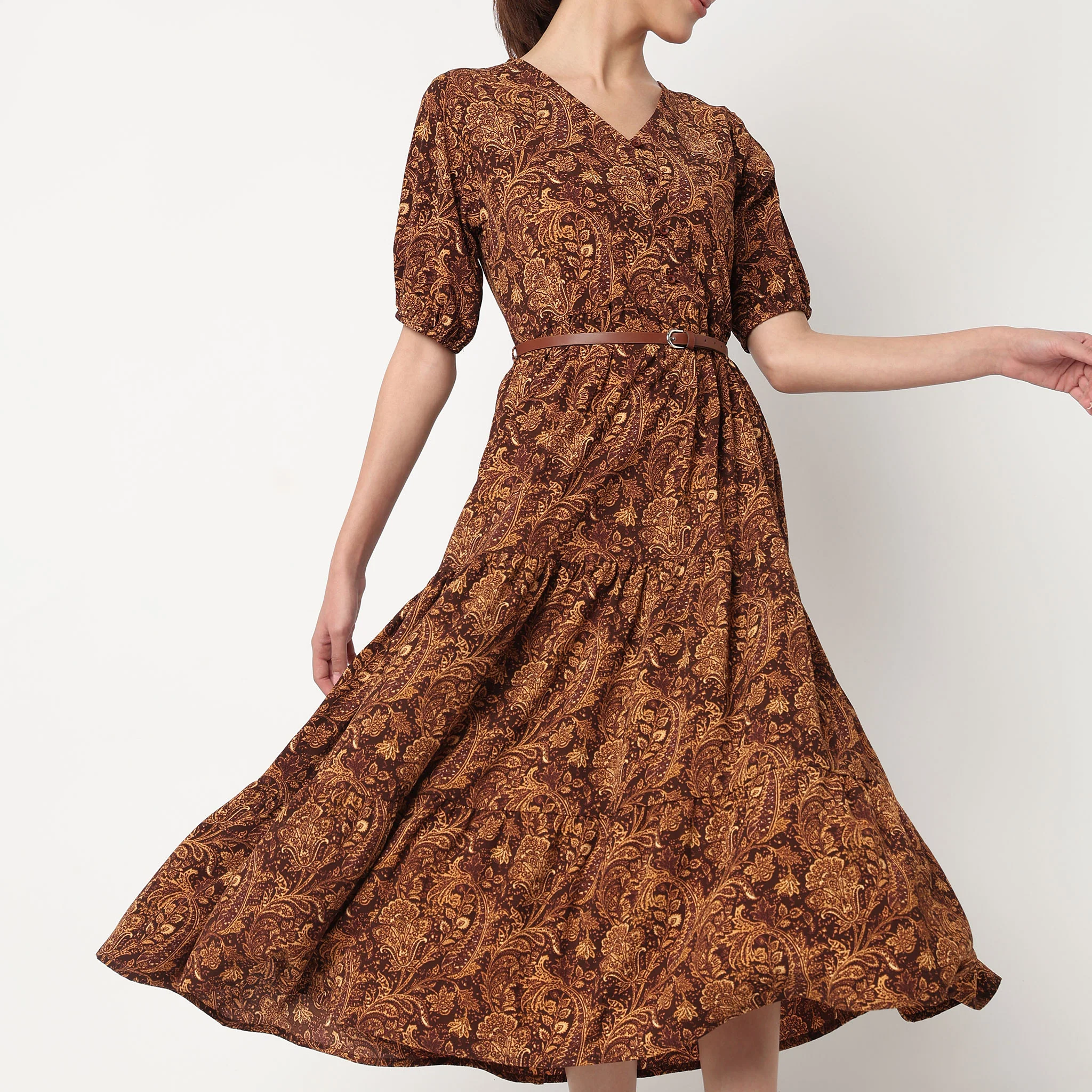 V-Neck Printed Tiered Dress - Image 4