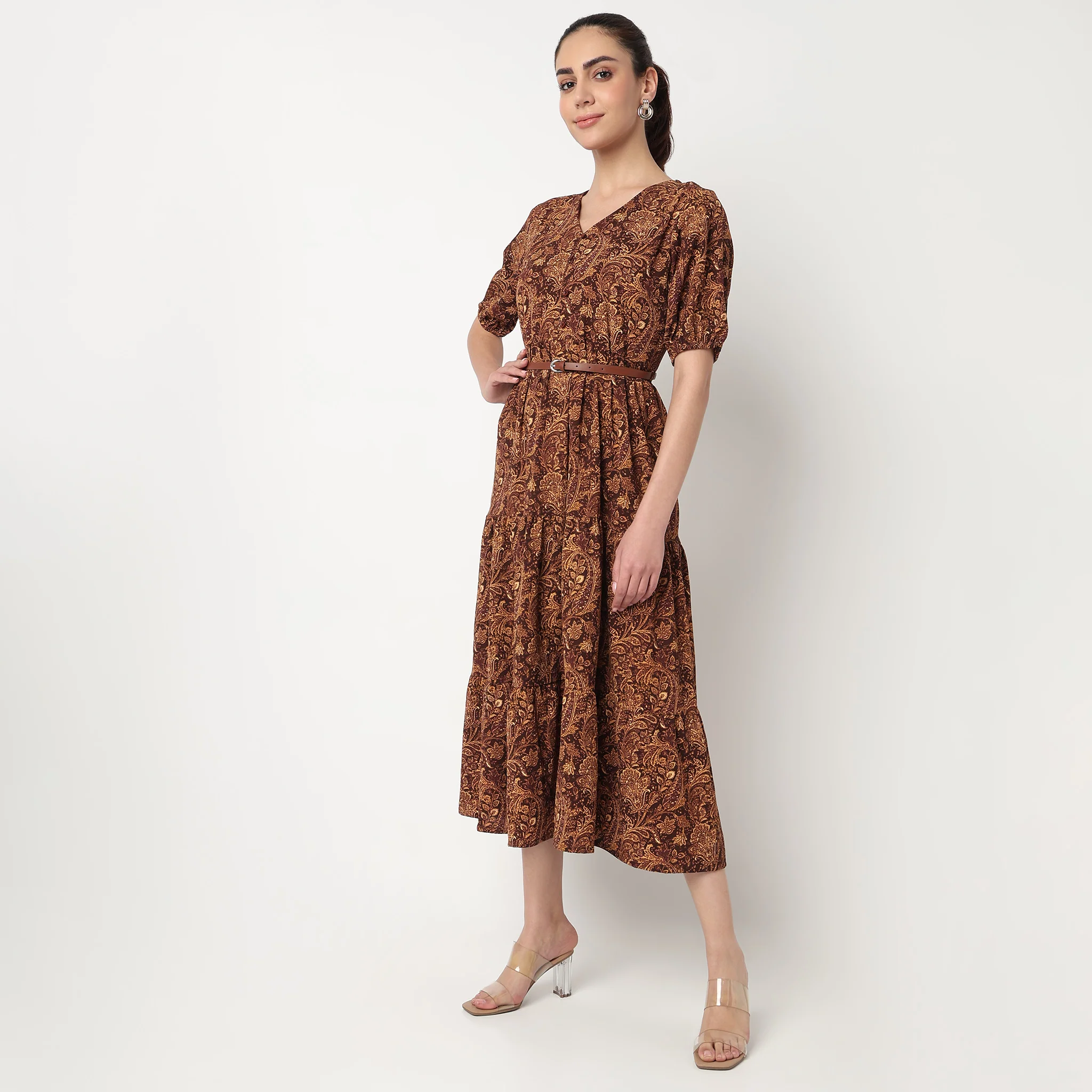 V-Neck Printed Tiered Dress - Image 5