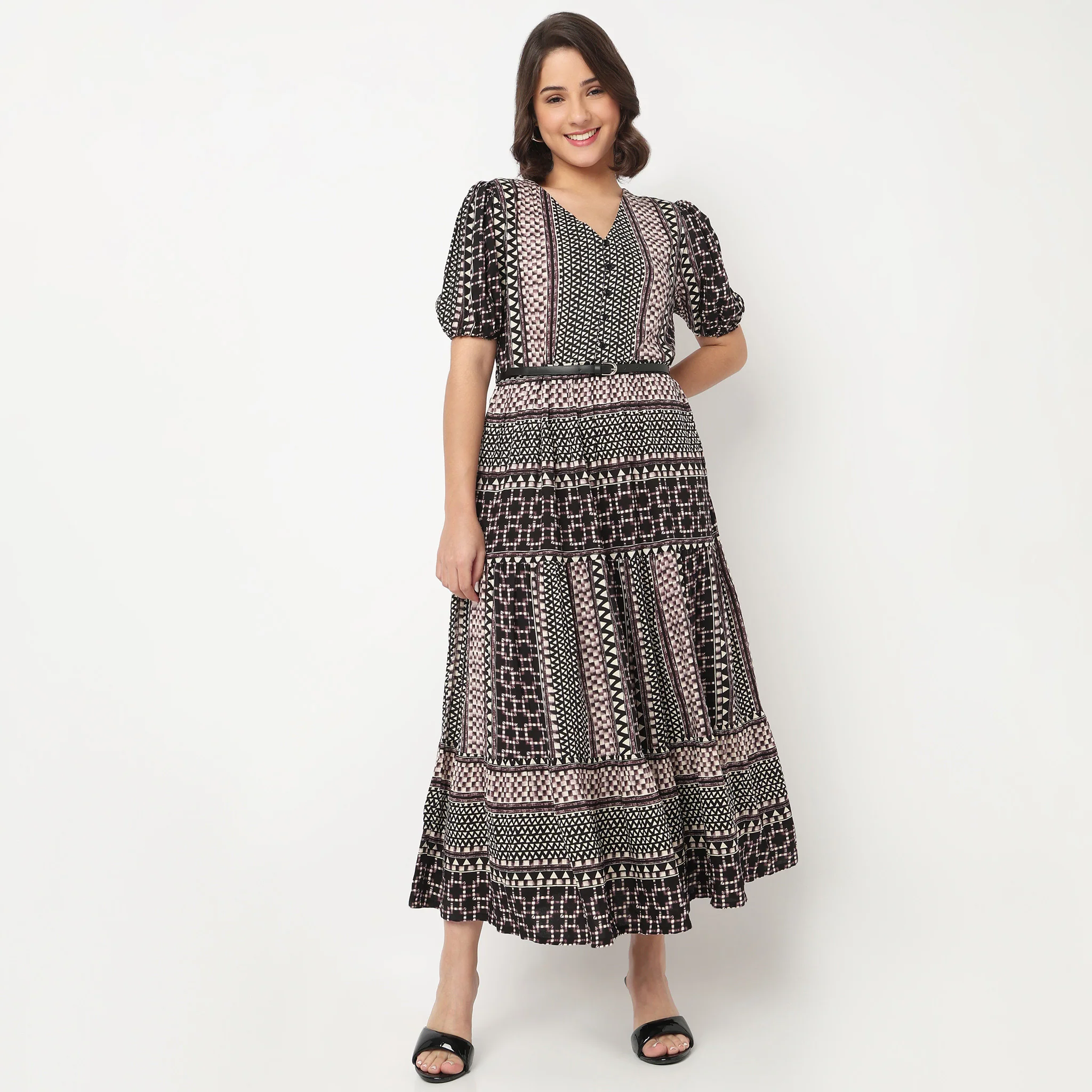 V-Neck Printed Tiered Dress - Image 2