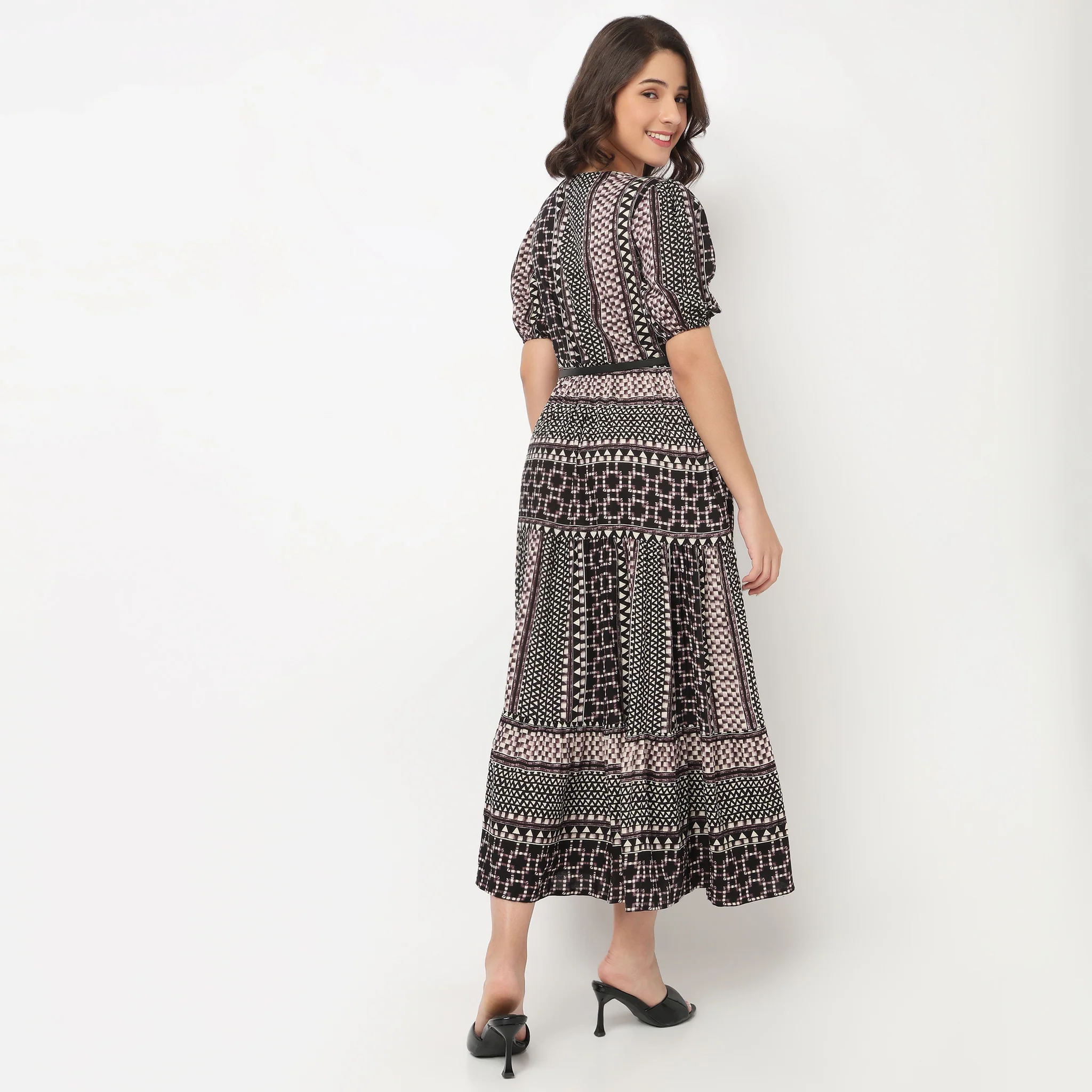 V-Neck Printed Tiered Dress - Image 3