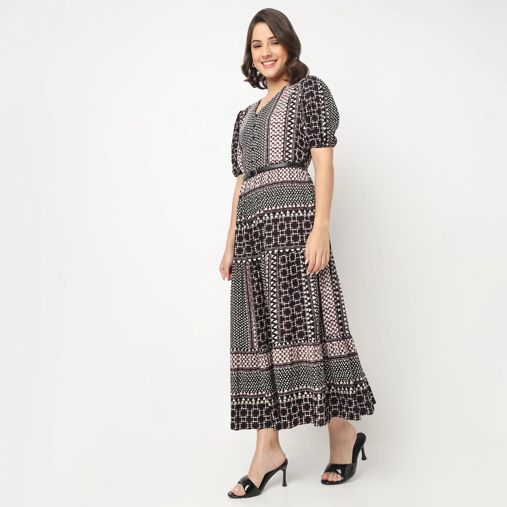 V-Neck Printed Tiered Dress - Image 5