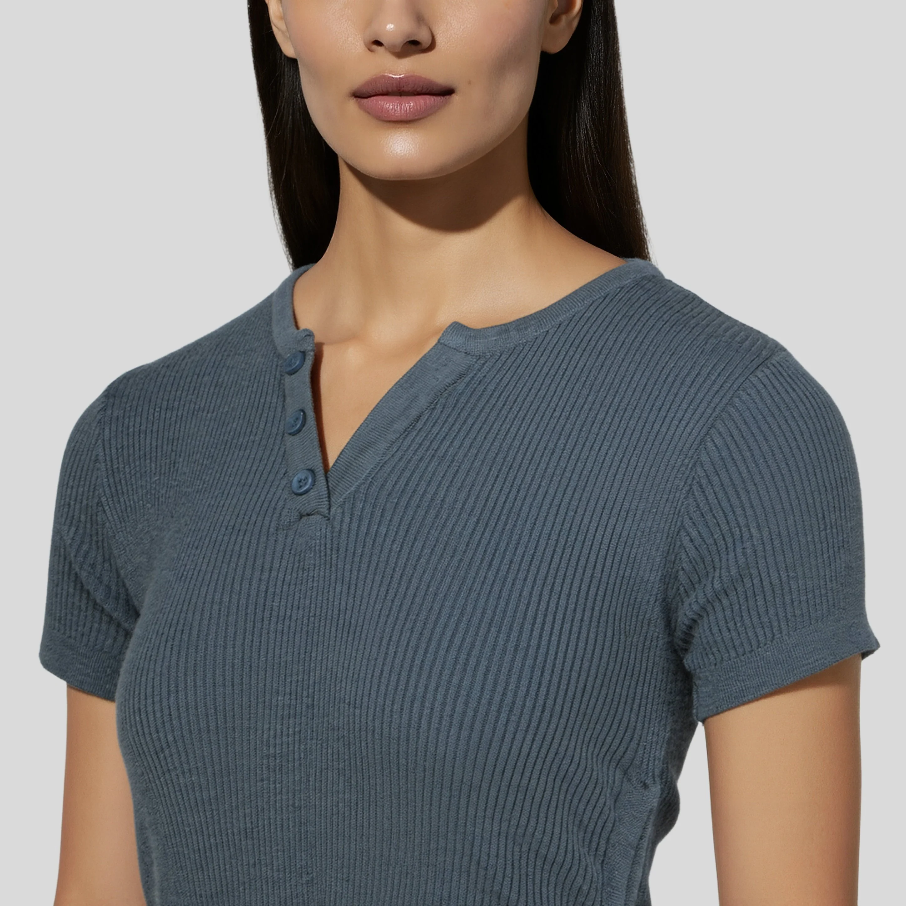 V-Neck Solid Fashion T-Shirt With Side Ruching - Image 4
