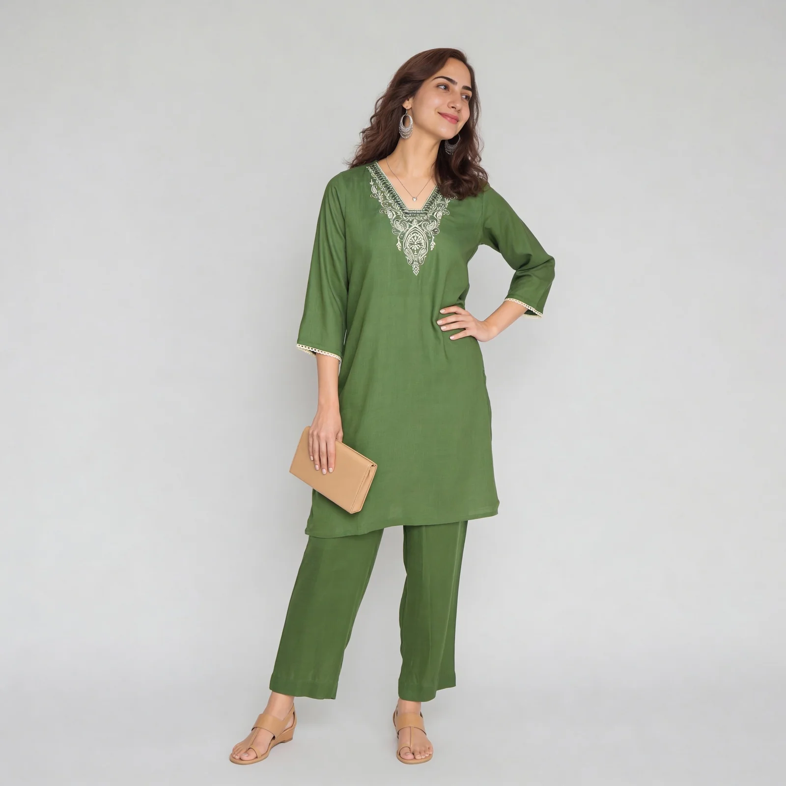 V-Neck Straight Kurta