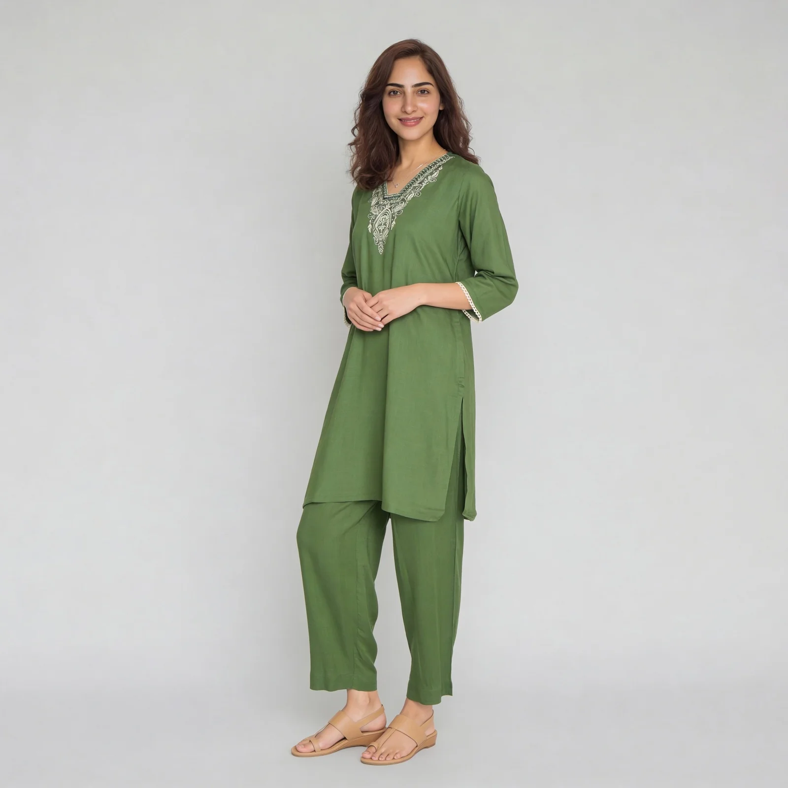 V-Neck Straight Kurta - Image 2