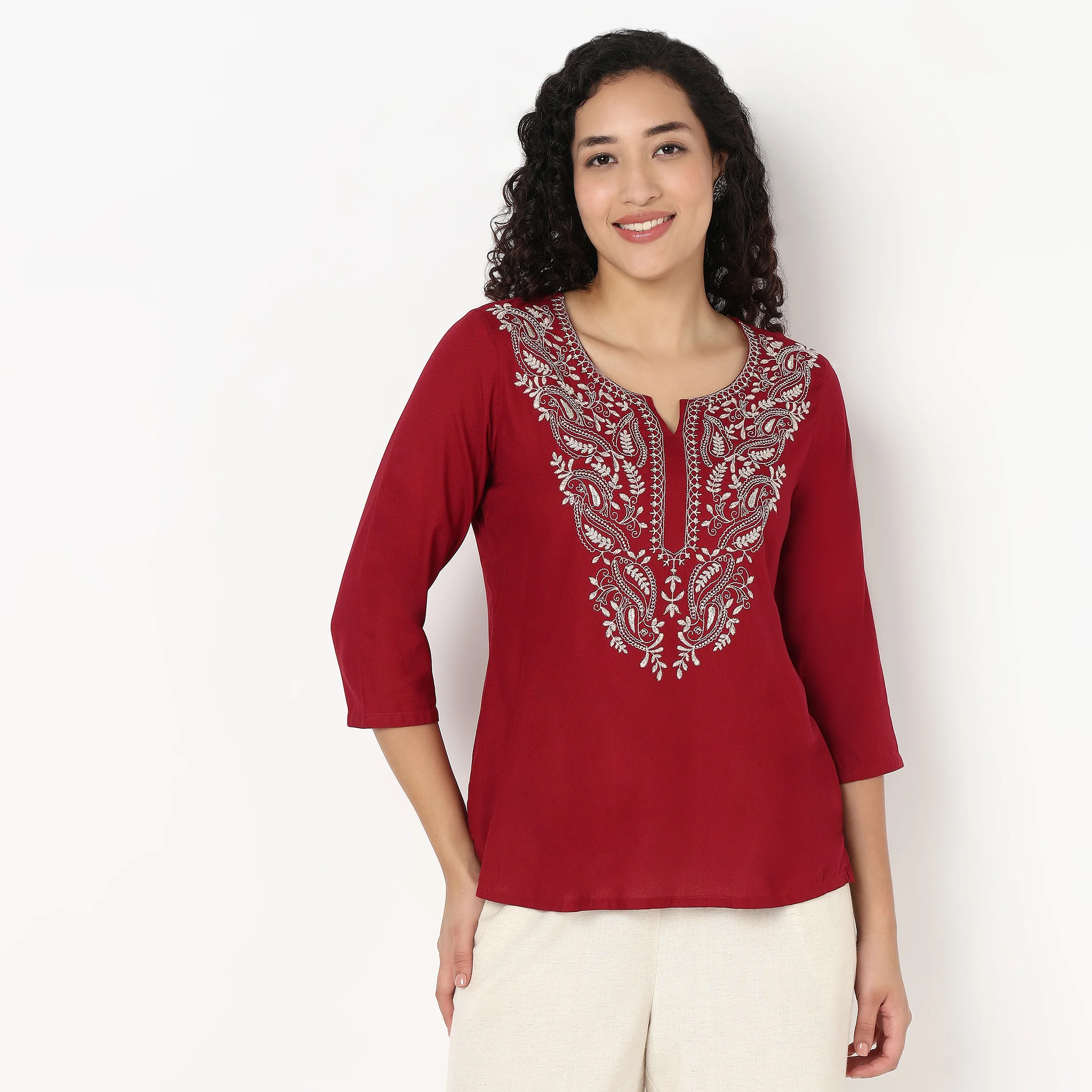 V-Neck Straight Short Kurta - Image 2