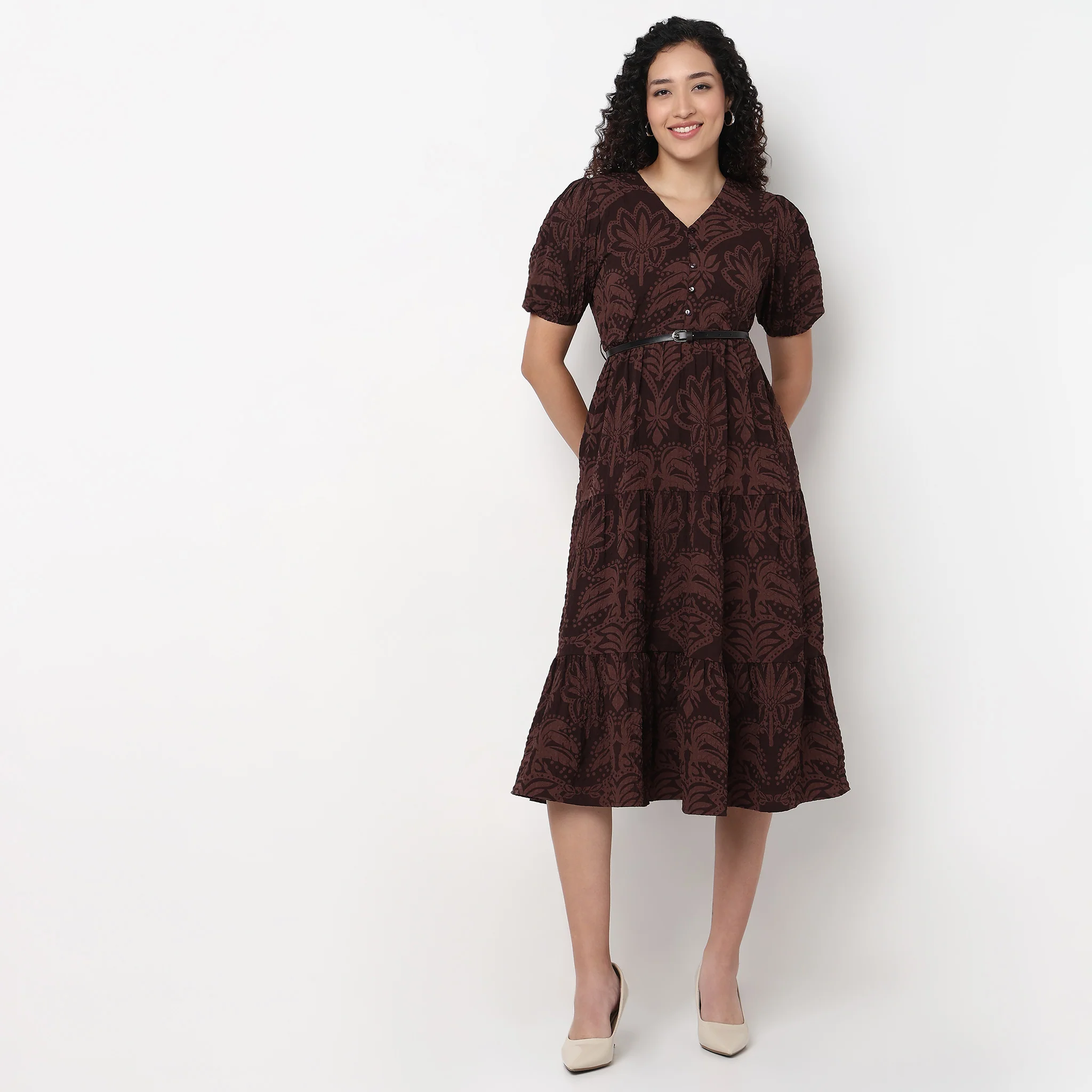 V-Neck Tiered Printed Dress - Image 2