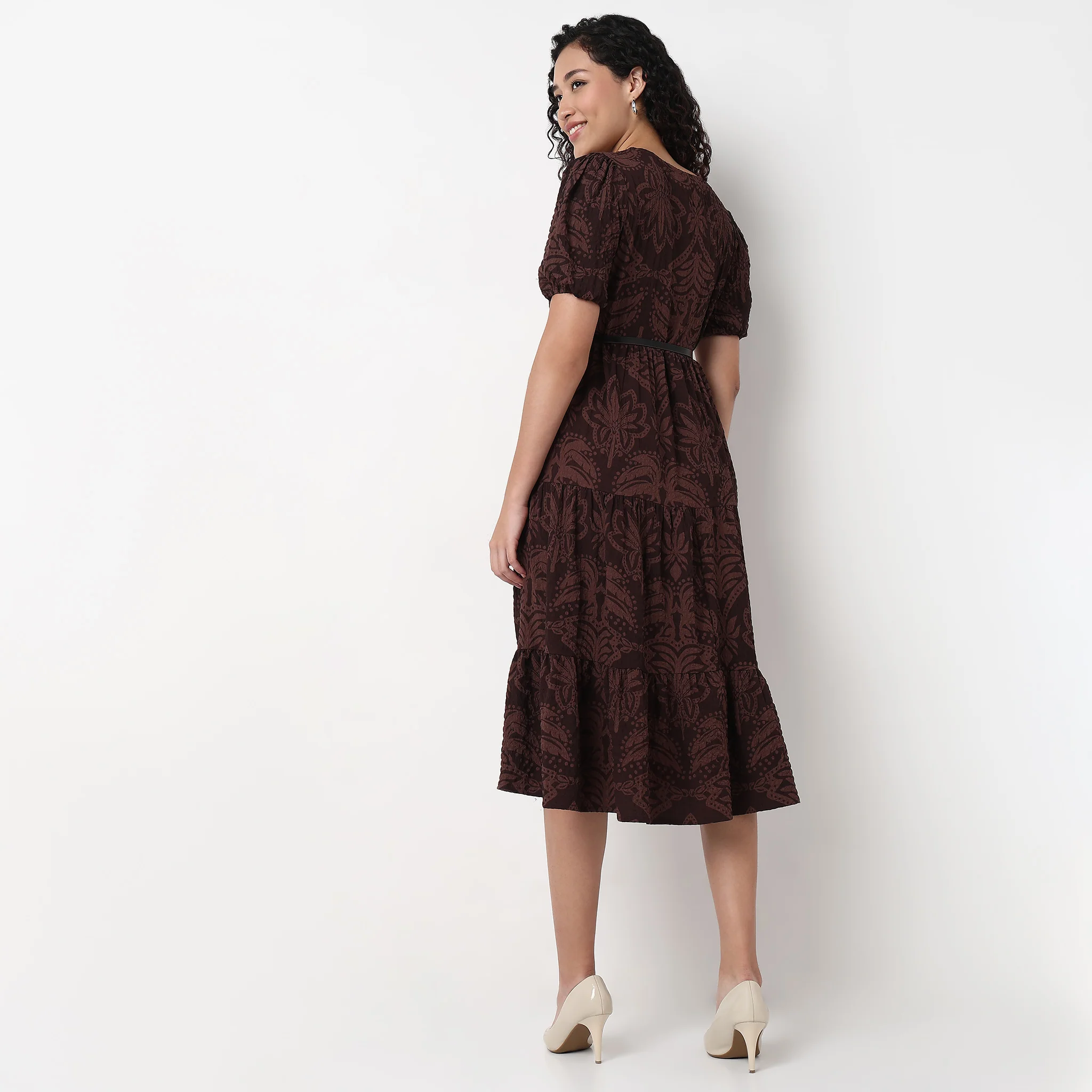 V-Neck Tiered Printed Dress - Image 3
