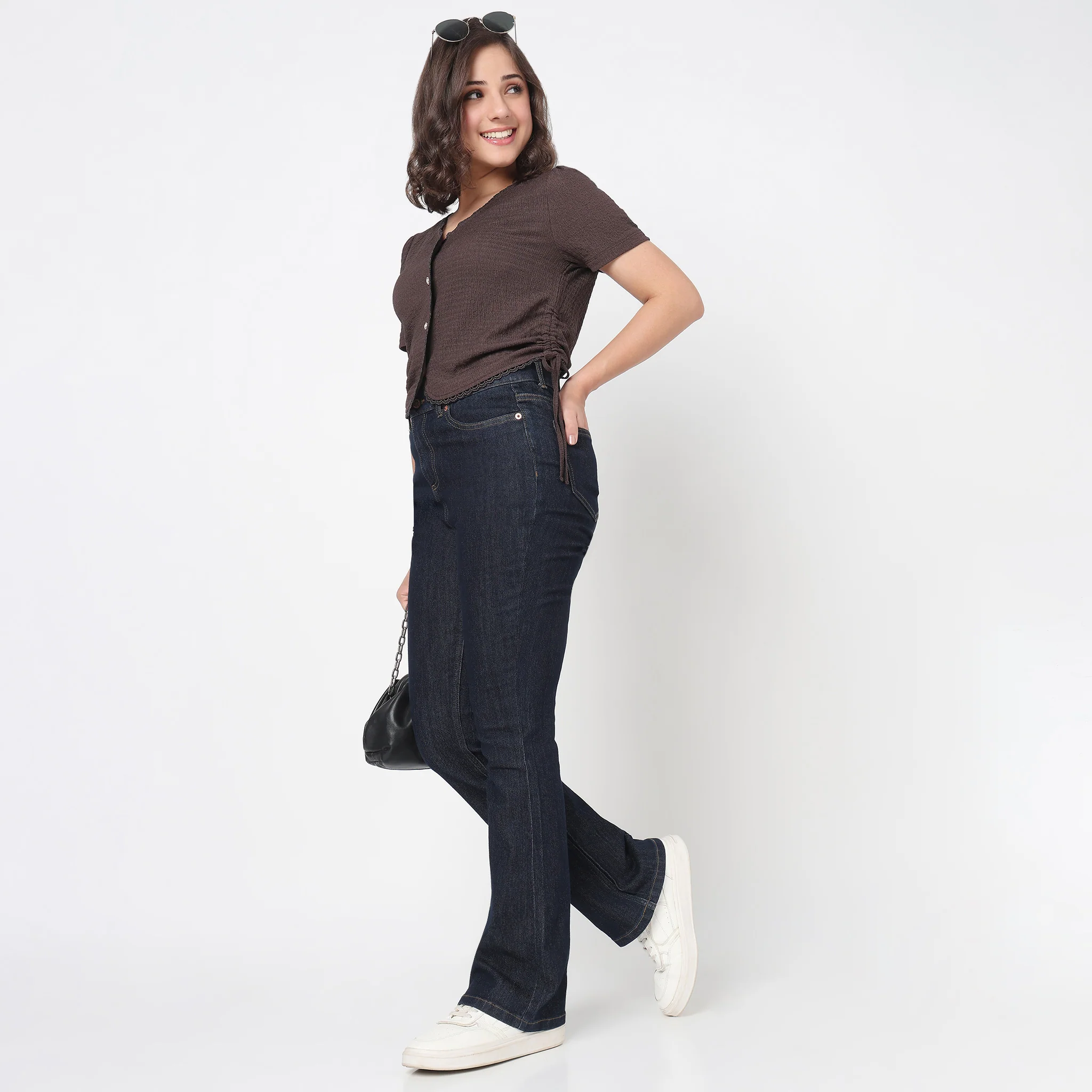 V-Neck Top With Front Button Opening And Side Ruching - Image 11