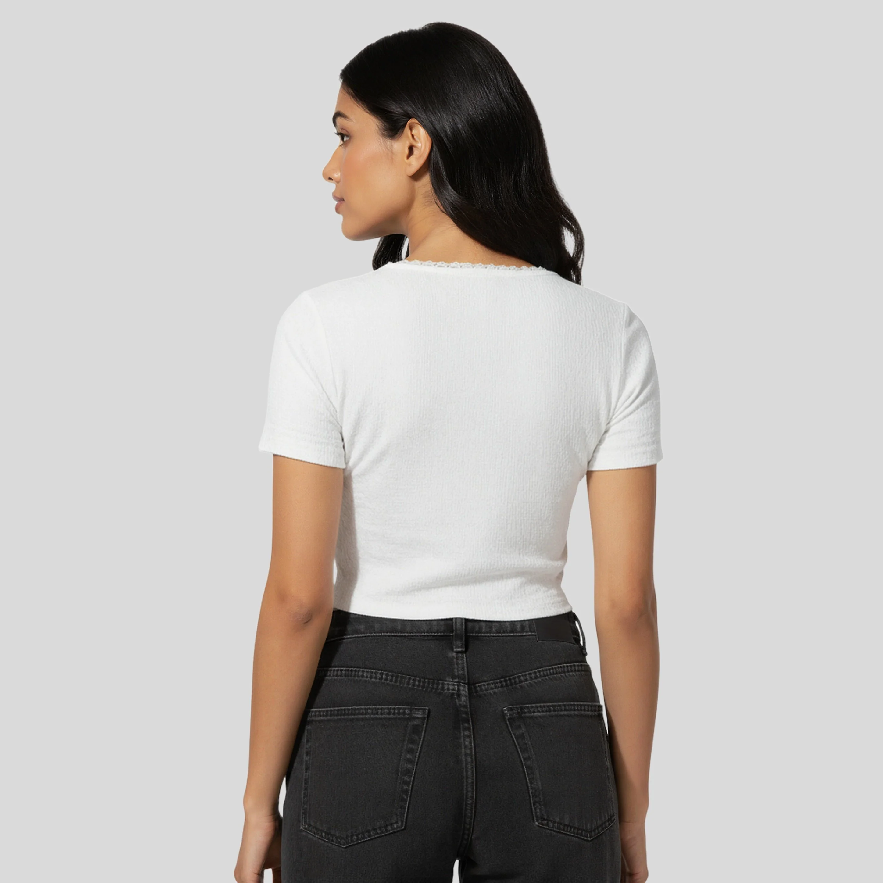 V-Neck Top With Front Button Opening And Side Ruching - Image 3
