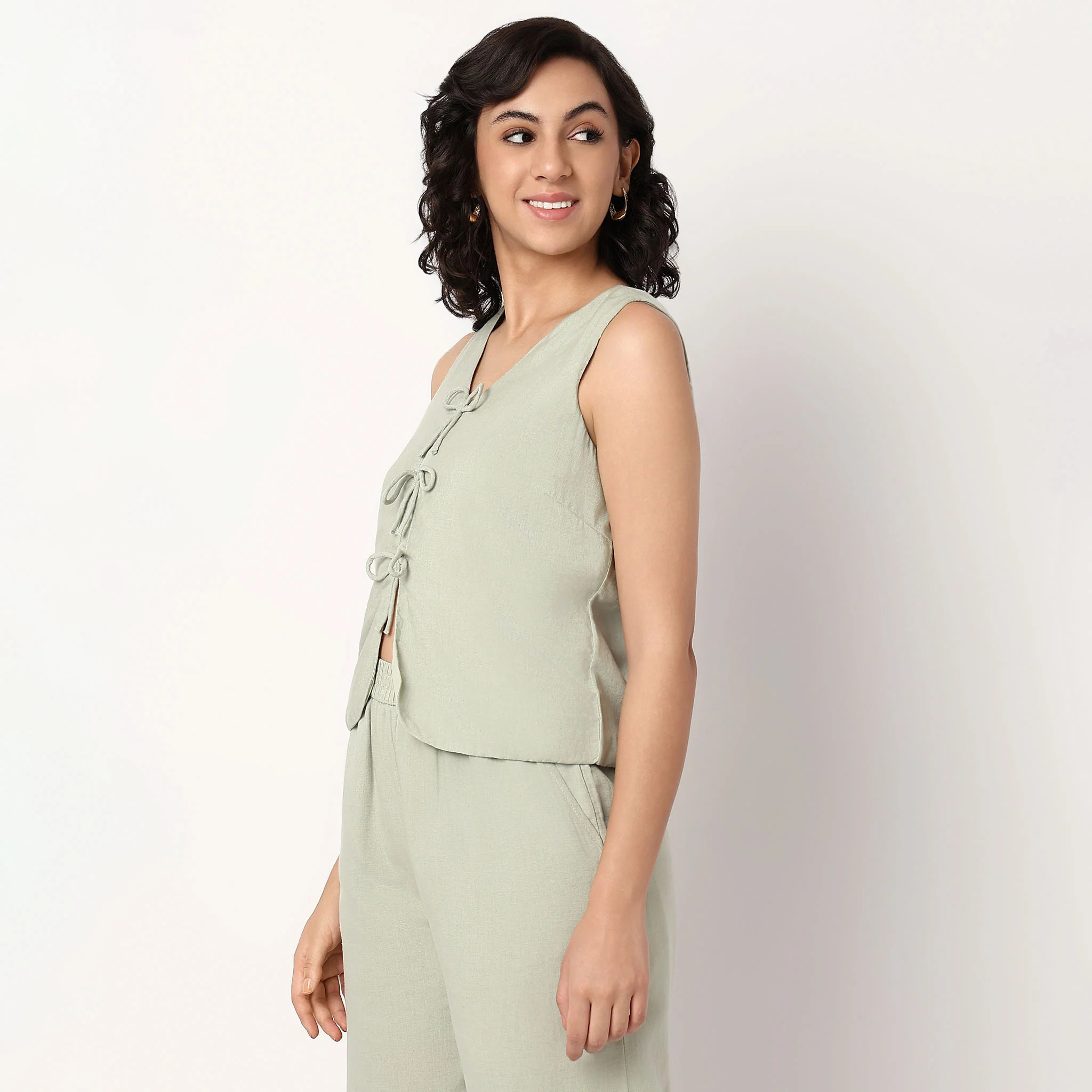 V-Neck Top With Front Tie-Up Detail - Image 5